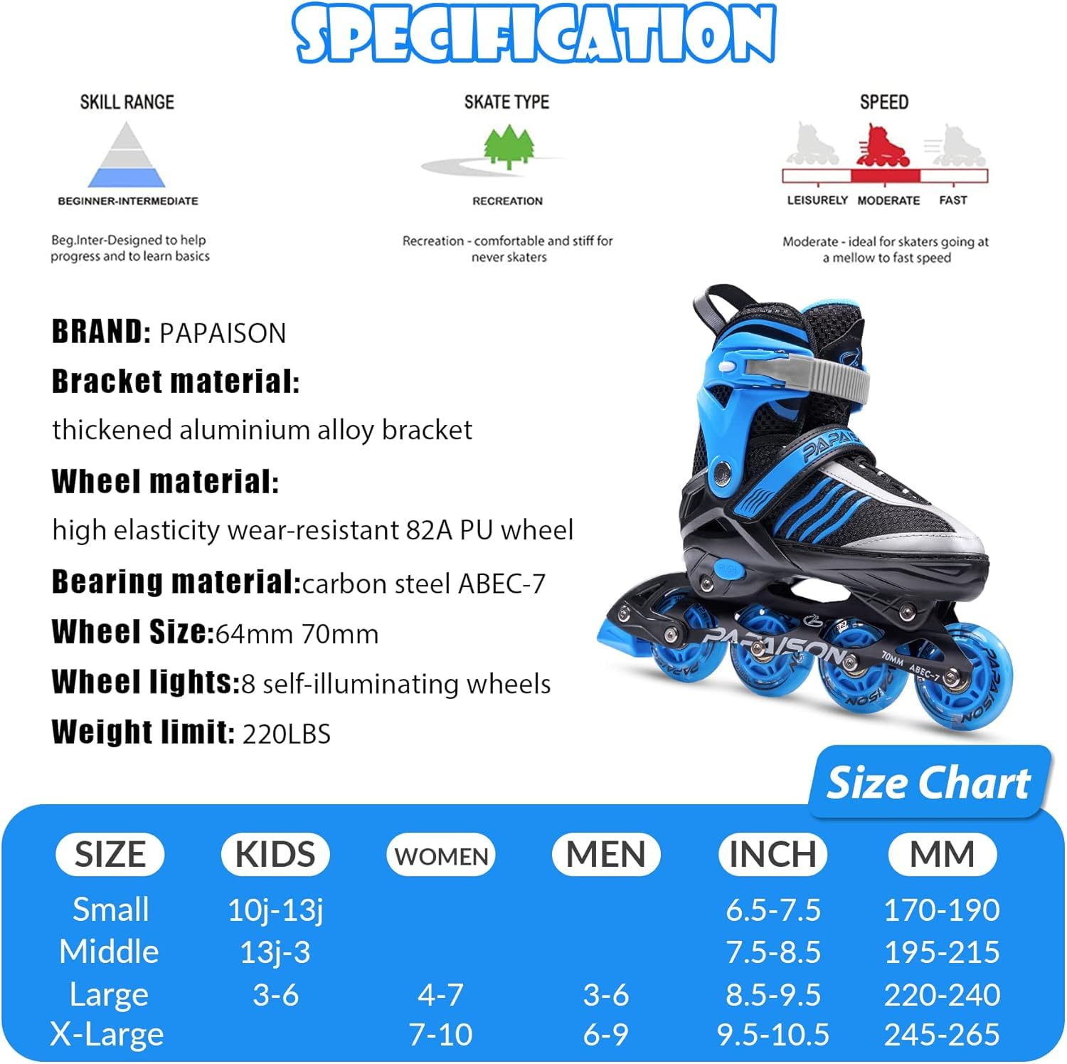 Patines en línea ajustables para niños de 4 a 16 años, patines para niñas de 5 a 8 y 8 a 12 años con ruedas de luz completa, patines para exteriores, patines iluminadores para niños 7