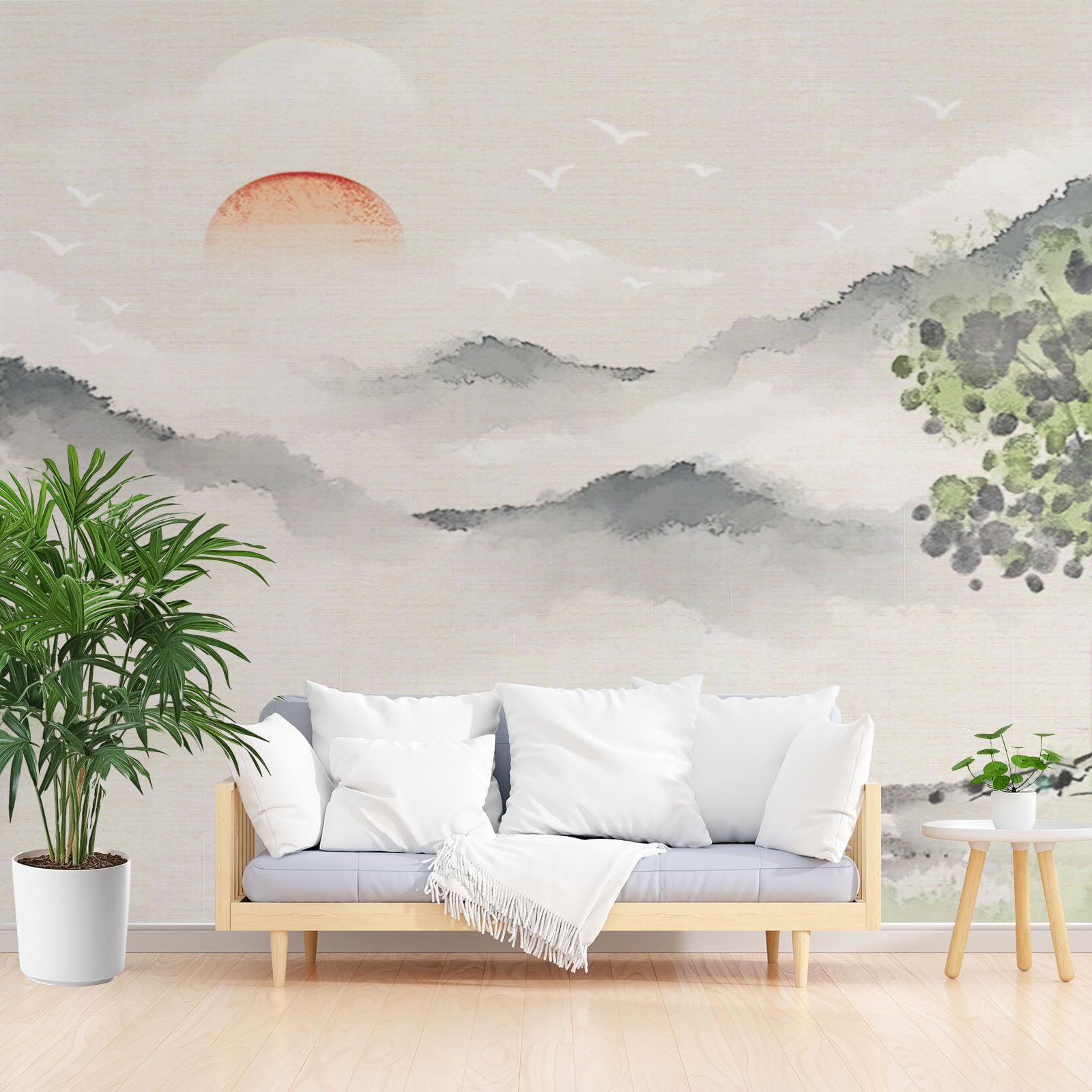 Papier Peint Chinois Haut de Gamme à l'Encre Art Oriental Panoramique 3D