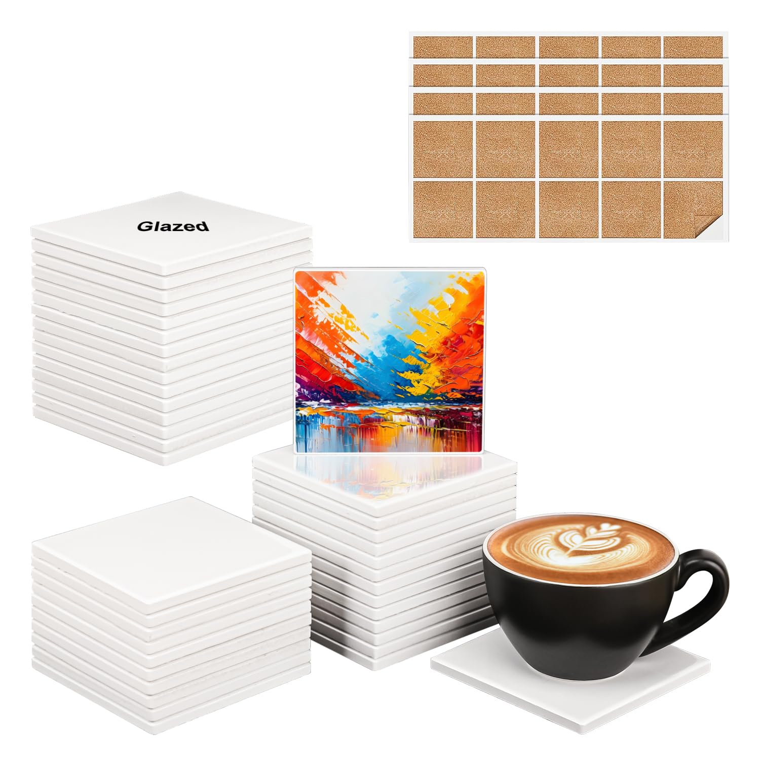 IHDYPPEW 40 Pack Sublimation Ceramic Tiles with Cork Backing