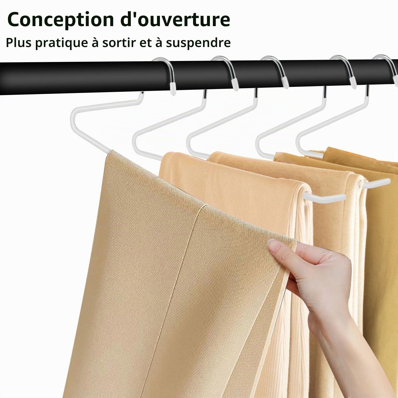 ABHENG Cintres Pantalons, Lot de 60, Accessoires de Rangement, Enfilage Facile, Chromé, Gain de Place, Porte-Pantalon Antiglisse, 38 x 0,5 x 13 cm, Blanc, AIY0560W