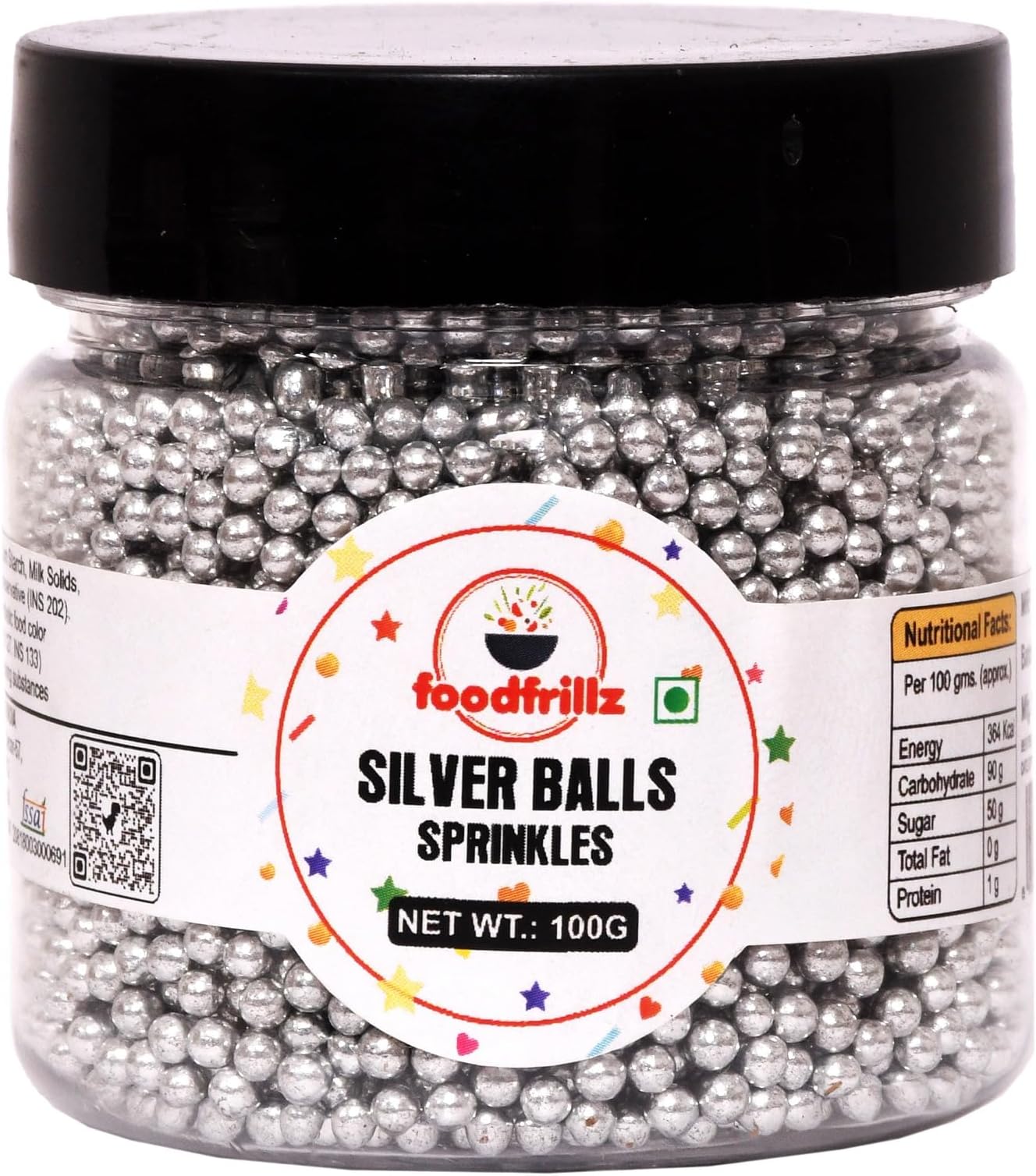 foodfrillz Silver Balls, 100 g Sugar Sprinkles for cake decoration | Shiny Dragees