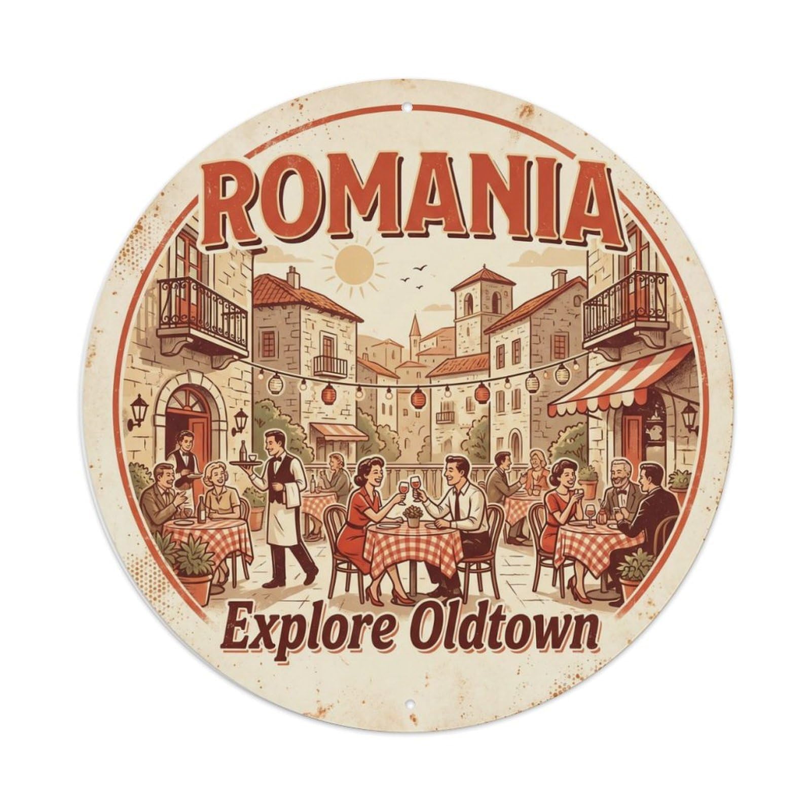 Vintage Travel Romania Oldtown Explore Metal Tin Sign