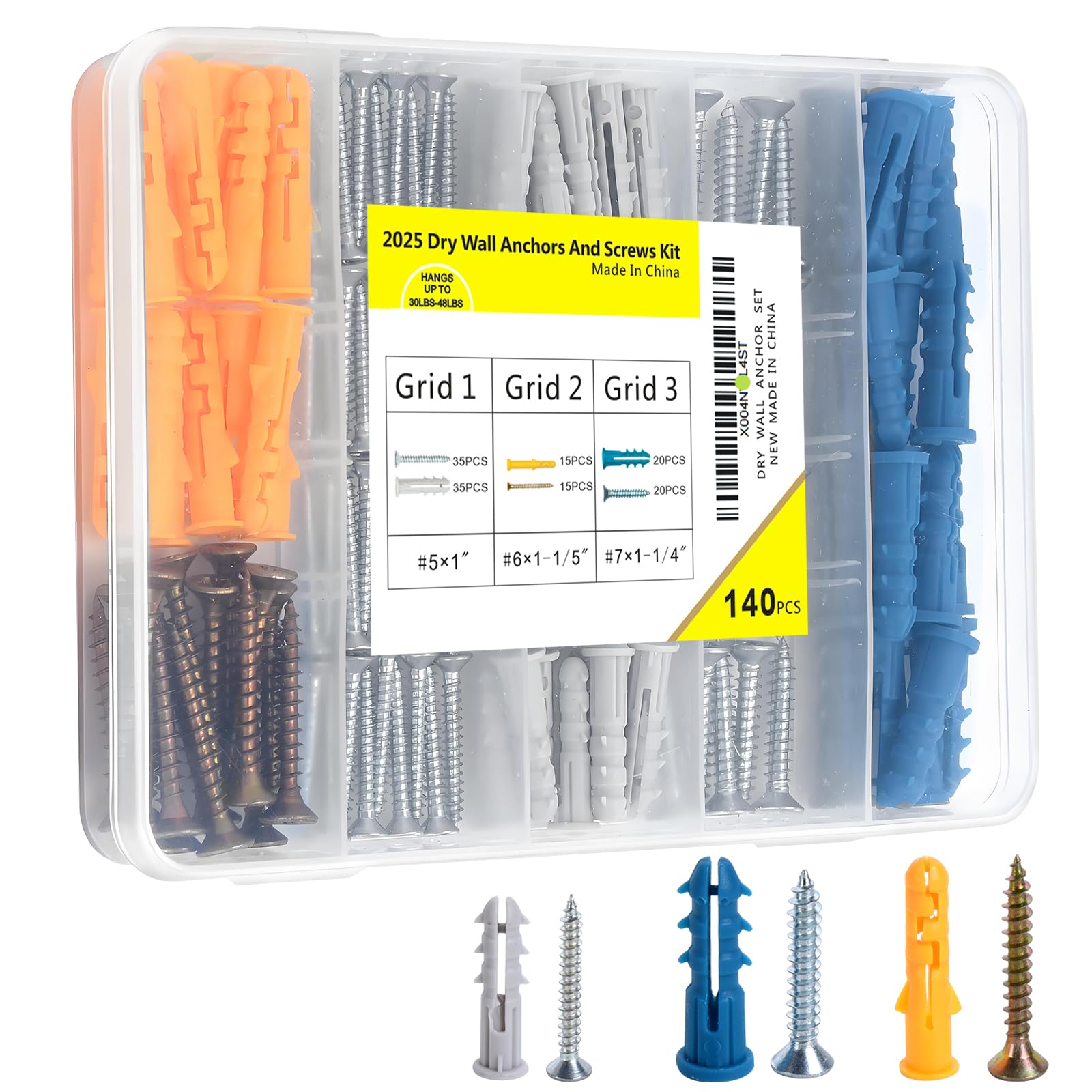 Photo 1 of 140PCS Drywall Anchors and Screws Kit, 3 Sizes Plastic Wall Anchors