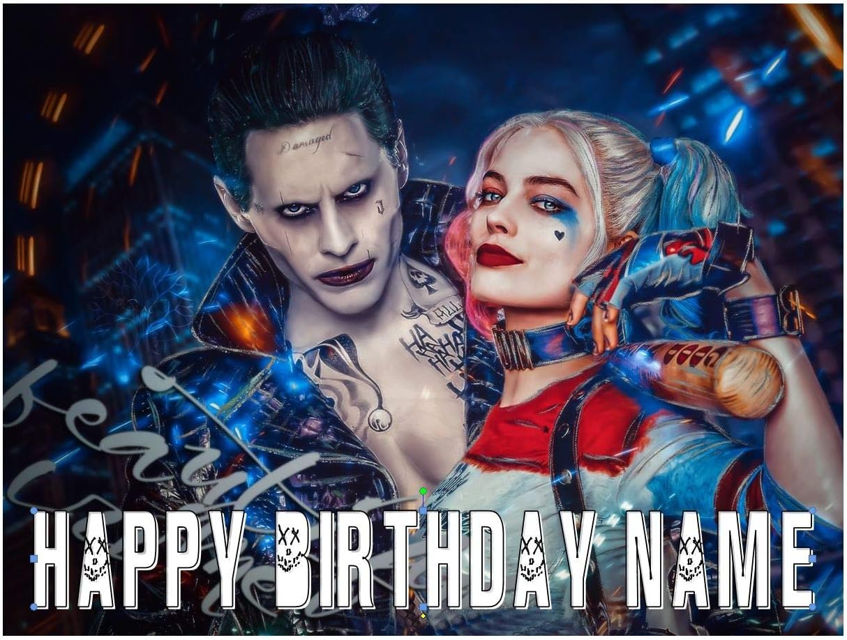The Joker And Harley Quinn Inspired Edible Icing Cake Topper Precut Personalised 3 Rectangle 24cm X 18cm Amazon Co Uk Grocery