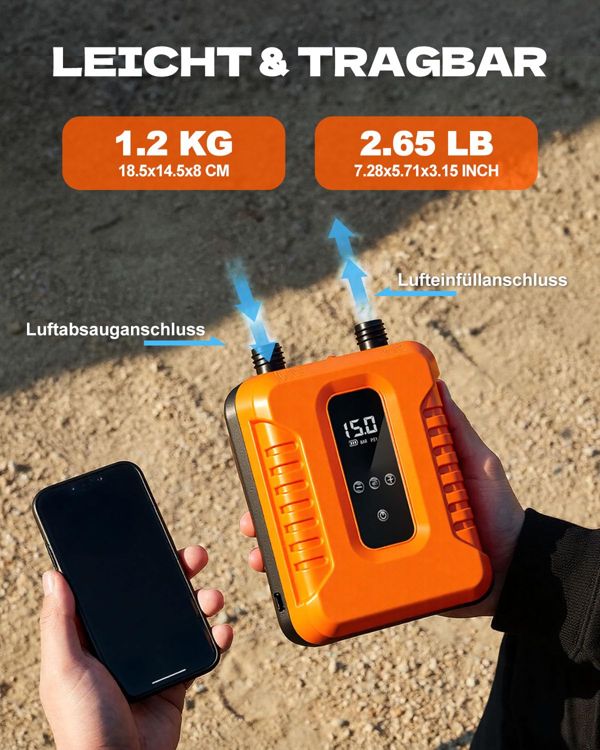 SUP Pumpe Elektrisch,Wiederaufladbar,Stand Up Paddle Pumpe Elektrisch mit Auto-Stopp,Sup Kompressor Doppelstufig,Luftpumpe Elektrisch SUP mit LED Display,für Camping,Reisen,See und Strand