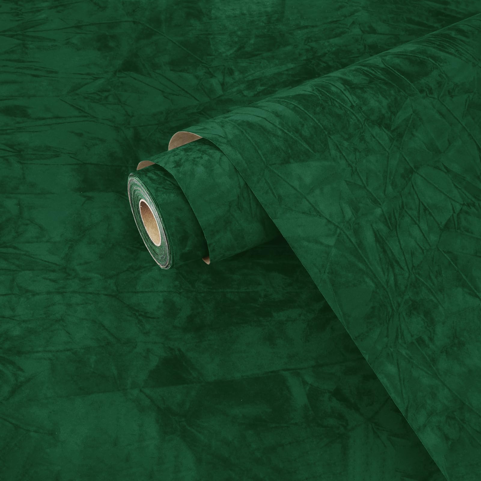 Yullpaper Self Adhesive Dark Green Velvet Wallpaper Lining Paper for Walls Soft Flocking Fabric Wallpaper for Drawer Jewel Case Gift Wrapping Paper Roll Green Vinyl Wrap for Furniture 40cm x 200cm — image 1