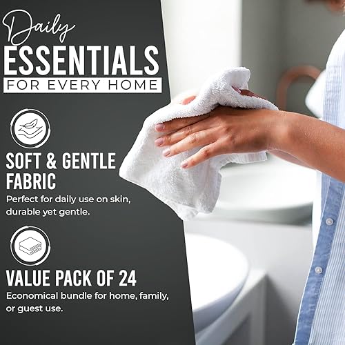 Miniatura 3 de DAN RIVER Paquete de 24 paños 100% algodón, paños para la cara suave, paños de algodón a granel, paños esenciales para baño, toallas faciales,