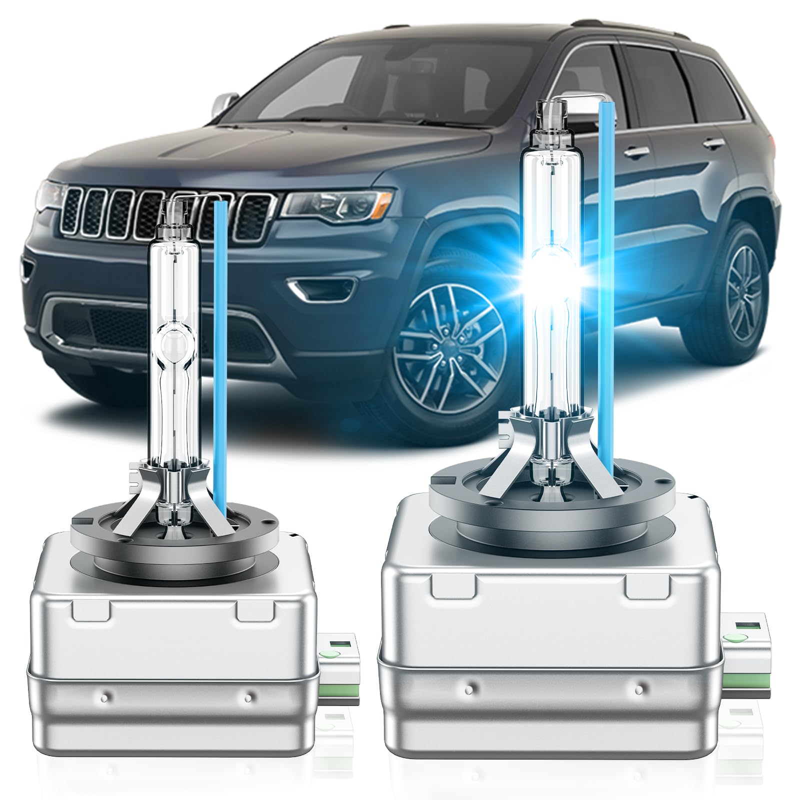 Fit for Jeep 2017-2021 Compass 2014-2021 Grand Cherokee 2014-2018 Cherokee D3S HID Xenon Headlight Bulb, 350% Brightness, High Low Beam Light Bulbs, 8000K White Blue, Pack of 2