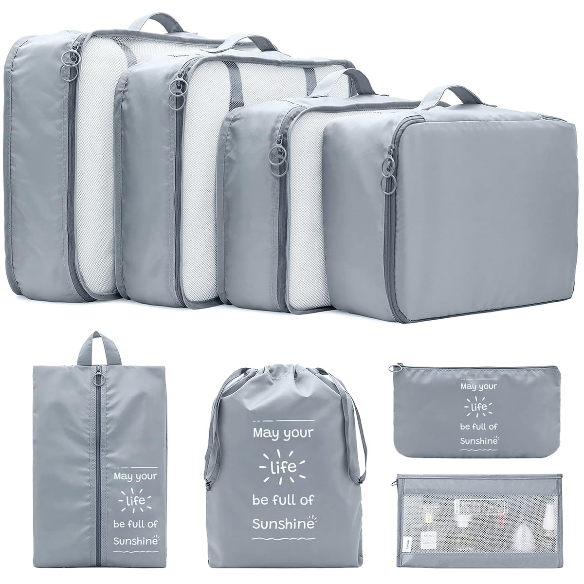 Shadcoler Organizer Valigia, 8 Pezzi Organizer Valigia Salvaspazio, Organizer Viaggio, Packing Cubes per Cosmetici, Abbigliamento Intimo, Vestiti, Borse, Scarpe, Viaggio Accessori Utili (Grigio)