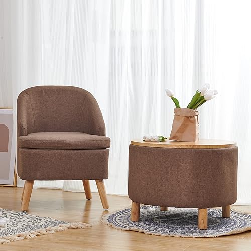 Miniatura 5 de SIMPLEOPULENCE - Silla de barril decorativa para sala de estar, silla de club tapizada de tela moderna con respaldo curvado y patas de madera