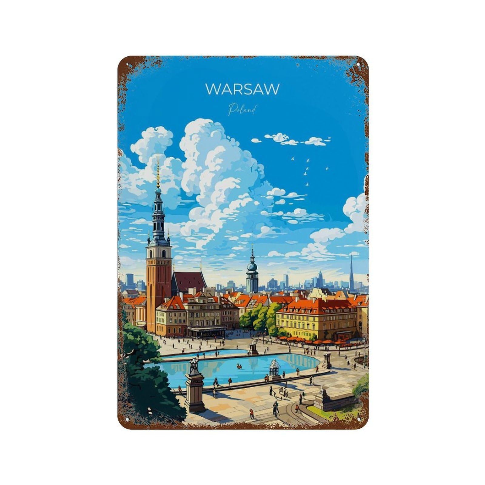 xiaoxiaoshen Warsaw Travel of Poland Gift Lovers (2) Wall Decor Art Metal Tin Poster Modern Home Decor Art Home Bar Shop Decorations Vintage Sign 30x20cm