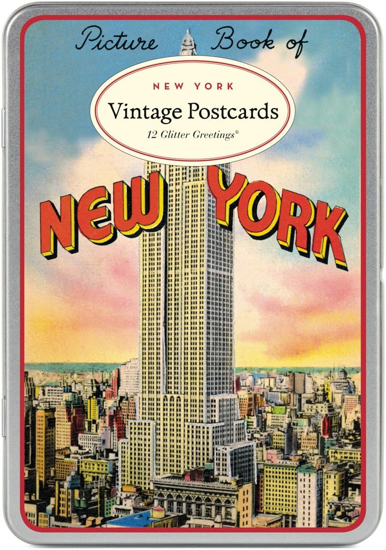 Cavallini Vintage New York Glitter Greetings, 12 Assorted Postcards