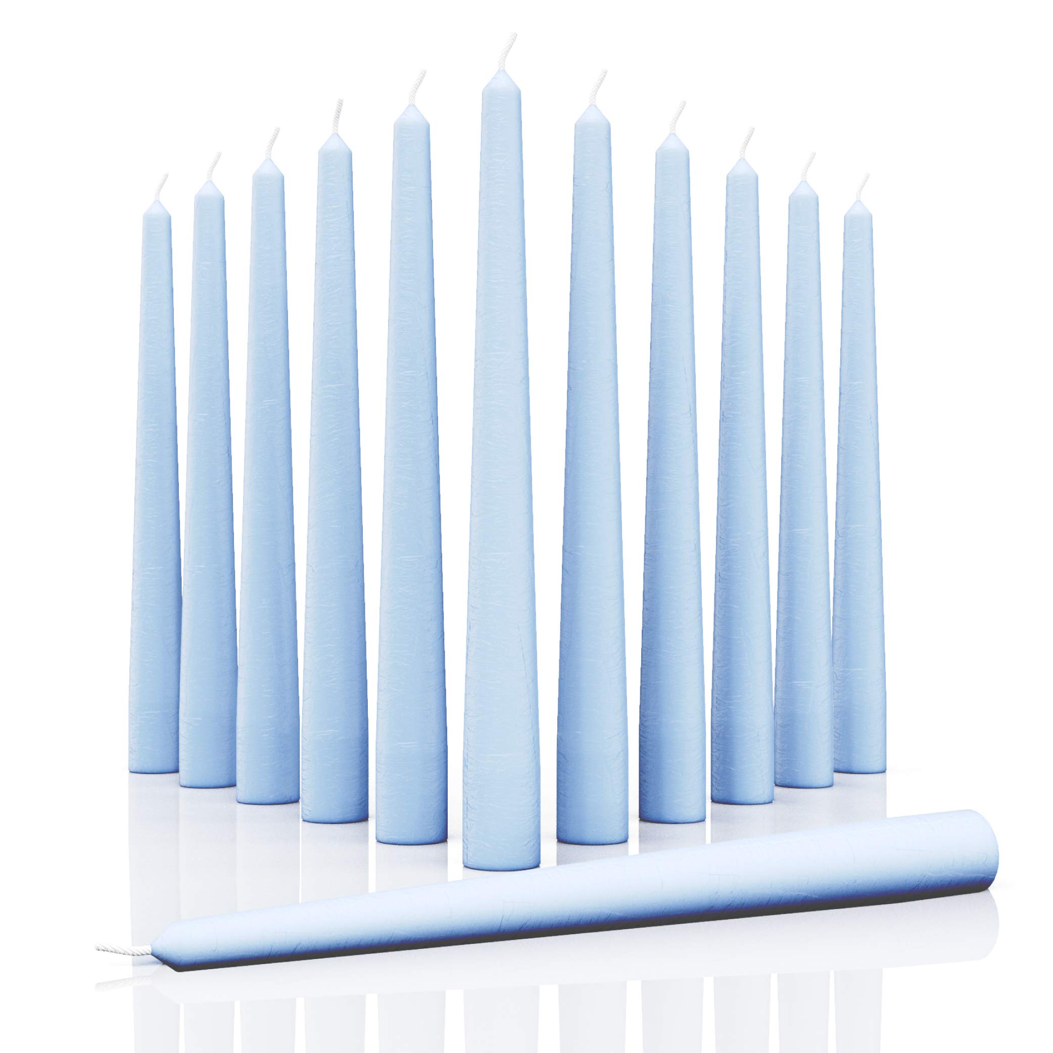 CANDWAX 10 Inch Taper Candles Set of 12 - Dripless, Unscented Candlesticks Perfect as Dinner and Household Candles - Baby Blue