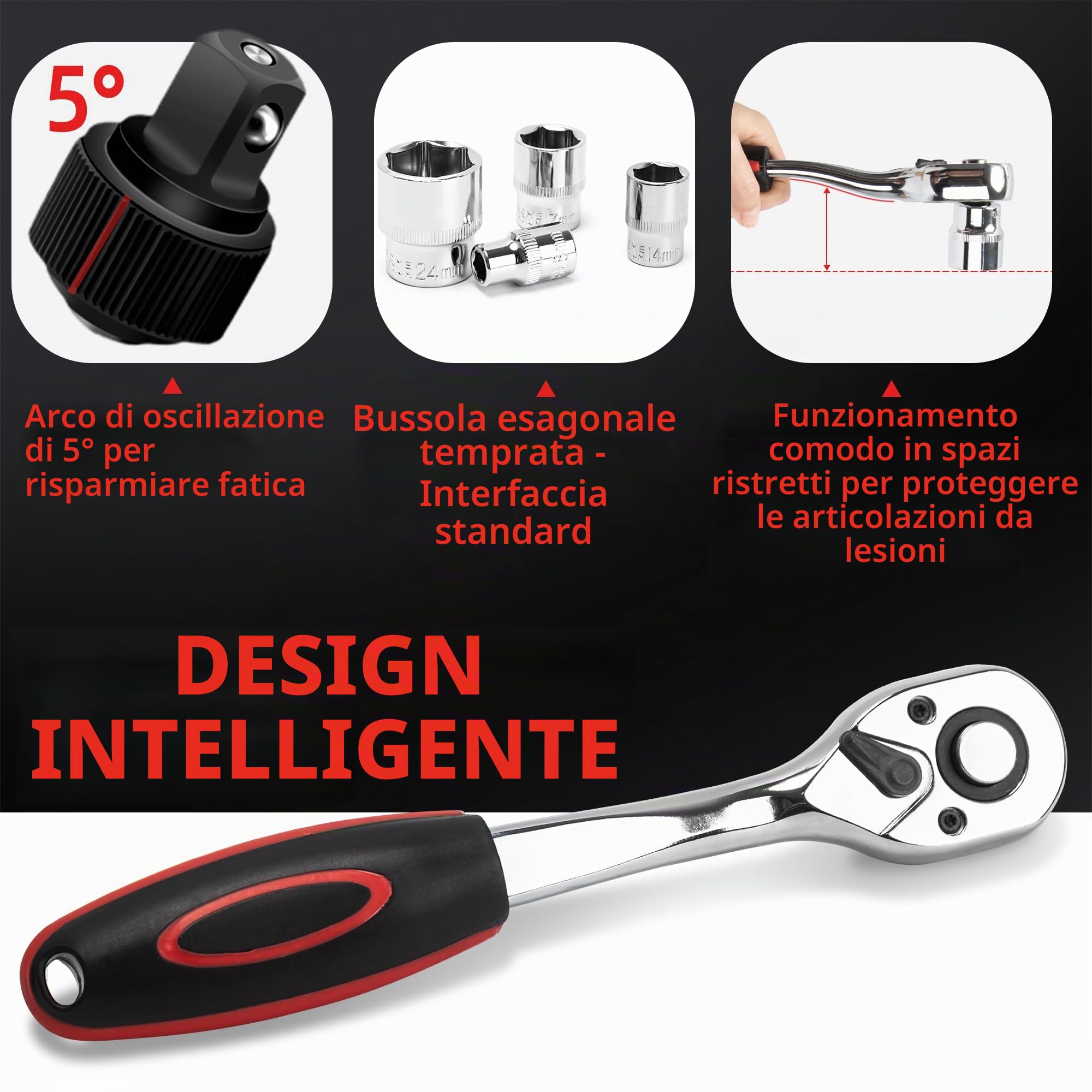 12 Pezzi Set di Chiavi a Bussola con Cricchetto da 3/8" 8 mm - 19mm Inserti Esagonali e Prolunga da 150mm Cricchetto Reversibile in Cr-V con Pulsante di Scatto