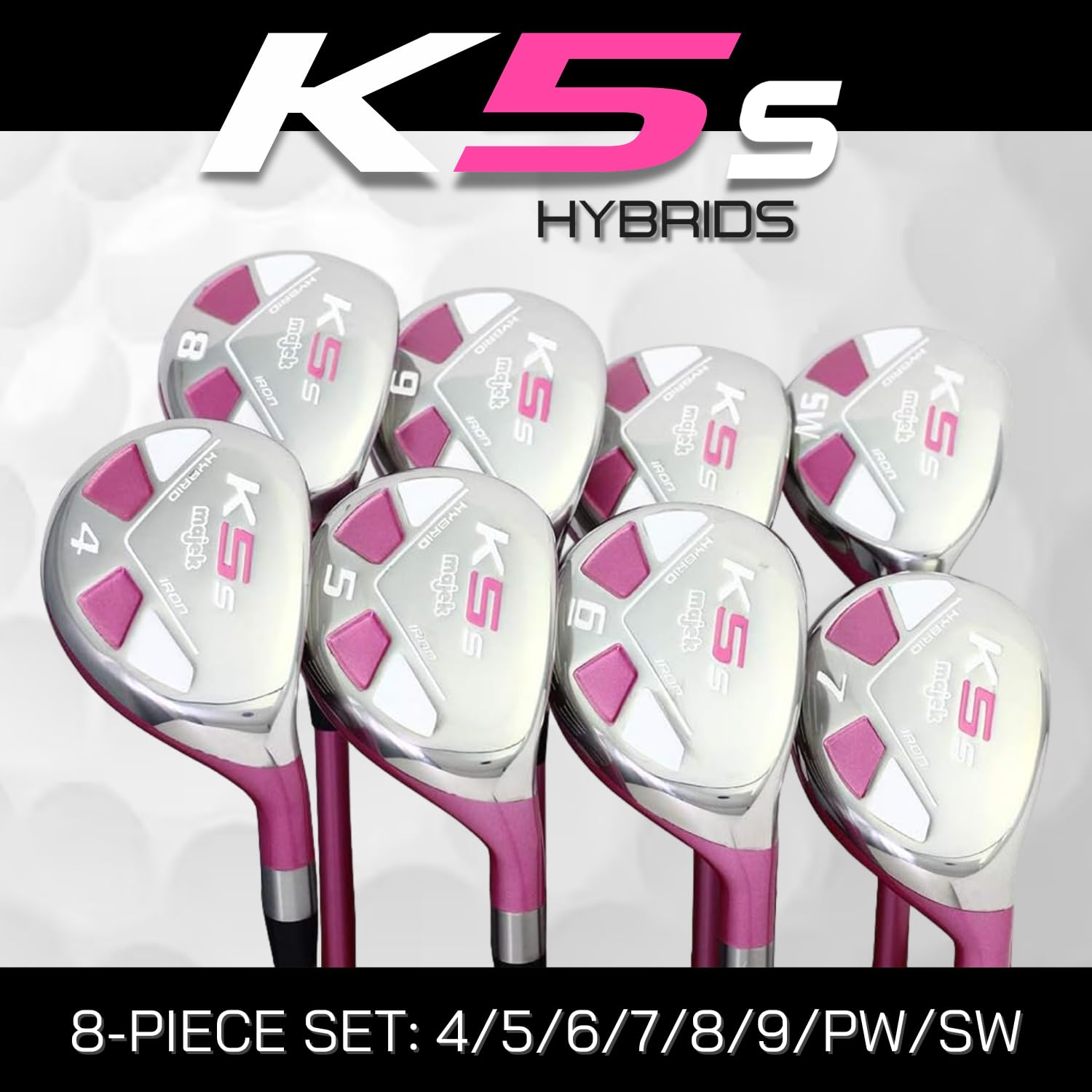 Majek Pink Senior Damen Golf-Hybriden Eisen Set New Senior Women Best All True Hybrid Ultra Light Weight Forgiving Fuchsia Woman Komplettpaket beinhaltet 4 5 6 7 8 9 PW SW All Lady Flex Utility Clubs