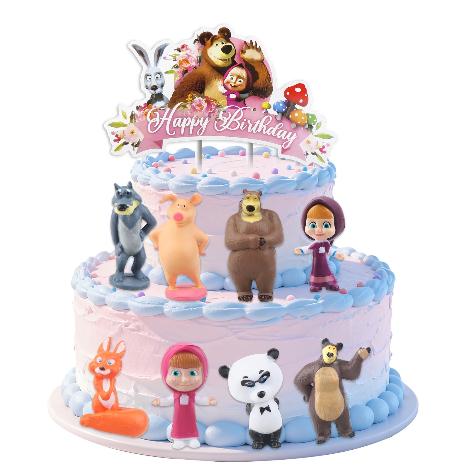 9 Stück Masha Und der Bär Figuren Tortendeko,Masha Und Der Bär kuchendeko, Cartoon Tortenfiguren Set Geburtstag Kuchen Dekoration für Mädchen Junge