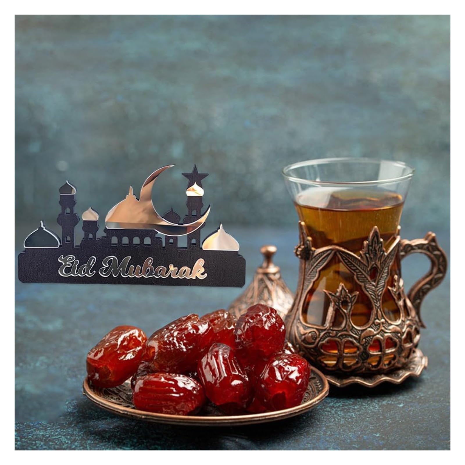 Ozdoby ramadanowe na domowy stół, Ramadan Kareem Dekoracja stołu Drewniana akrylowa dekoracja Eid Mubarak(Silver B,L)