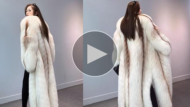 Denny&Dora Women's Fox Fur Jacket Long Style - Winter Trench Coat
