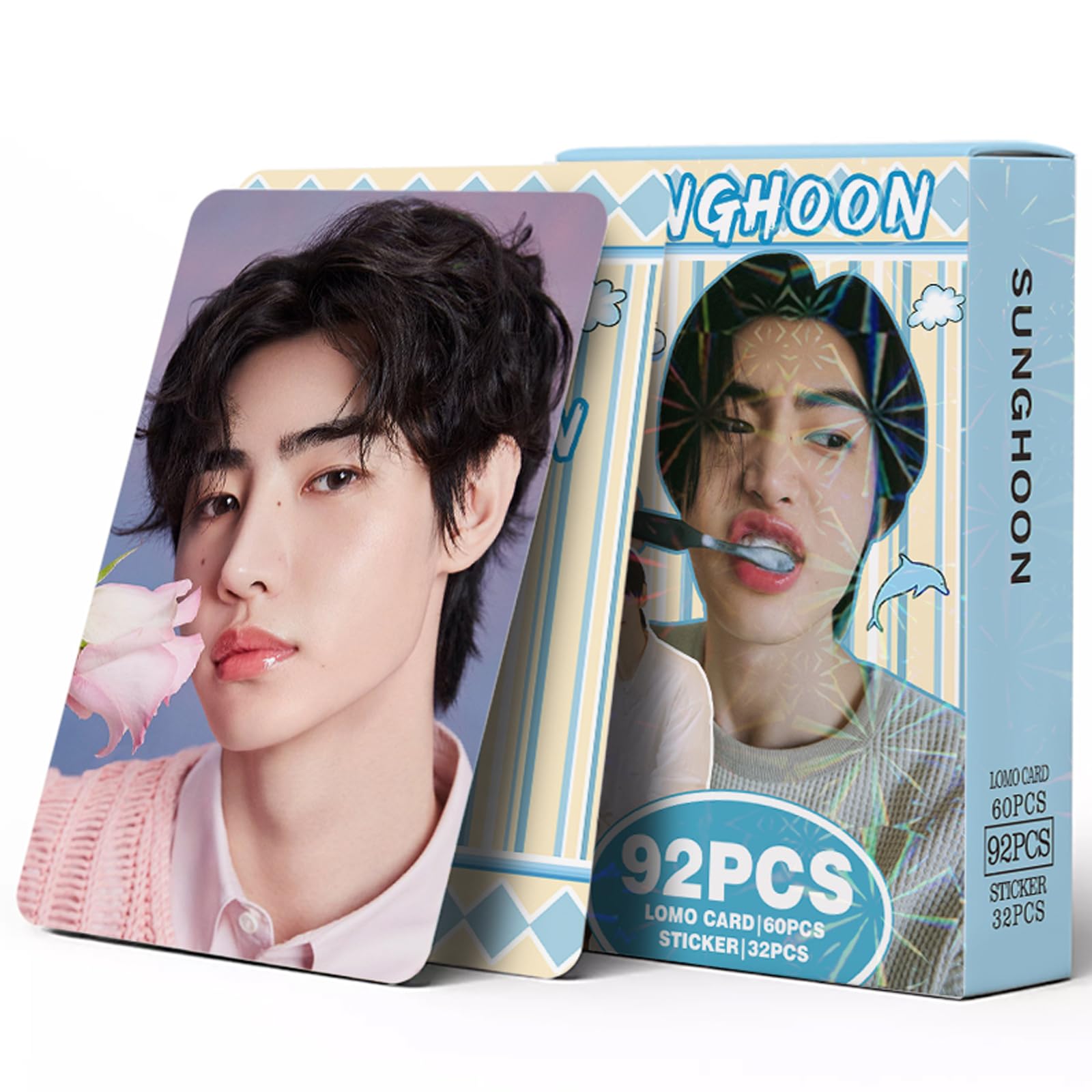 92 PCS Photocards 60 PCS Lomo Cards Set 32 PCS Stickers Postcard Gift Merchandise for Boys and Girls (SUNGHOON)