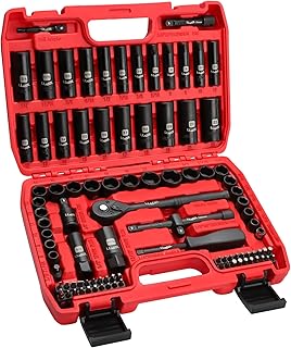 LLNEDL 3/8" Drive Impact Socket Set 95Pcs, Spark Plug Socket (5/8", 13/16"), 6 Point Metric & SAE from 5/16"- 3/4", 8-22mm, CR-V Deep & Shallow Kit with Quick Release Ratchet (72-Tooth) for Home & DIY