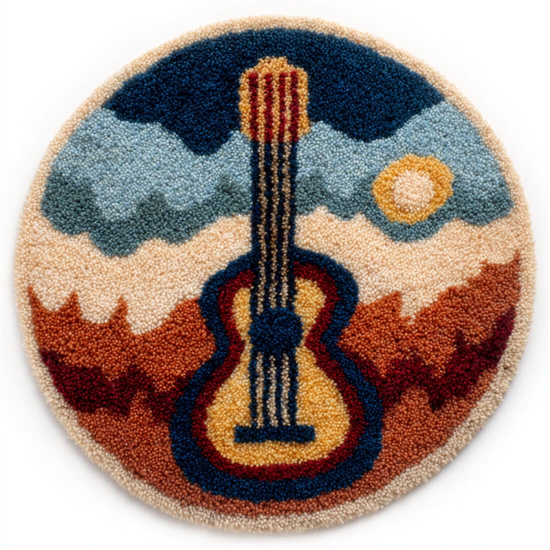 Rqwybcaxn DIY Rug Latch Hook Kits for Teens Needlework Kit Cartoon Guitar 80x80cm Round Easy Pattern Floor Mat Study Handmade Art