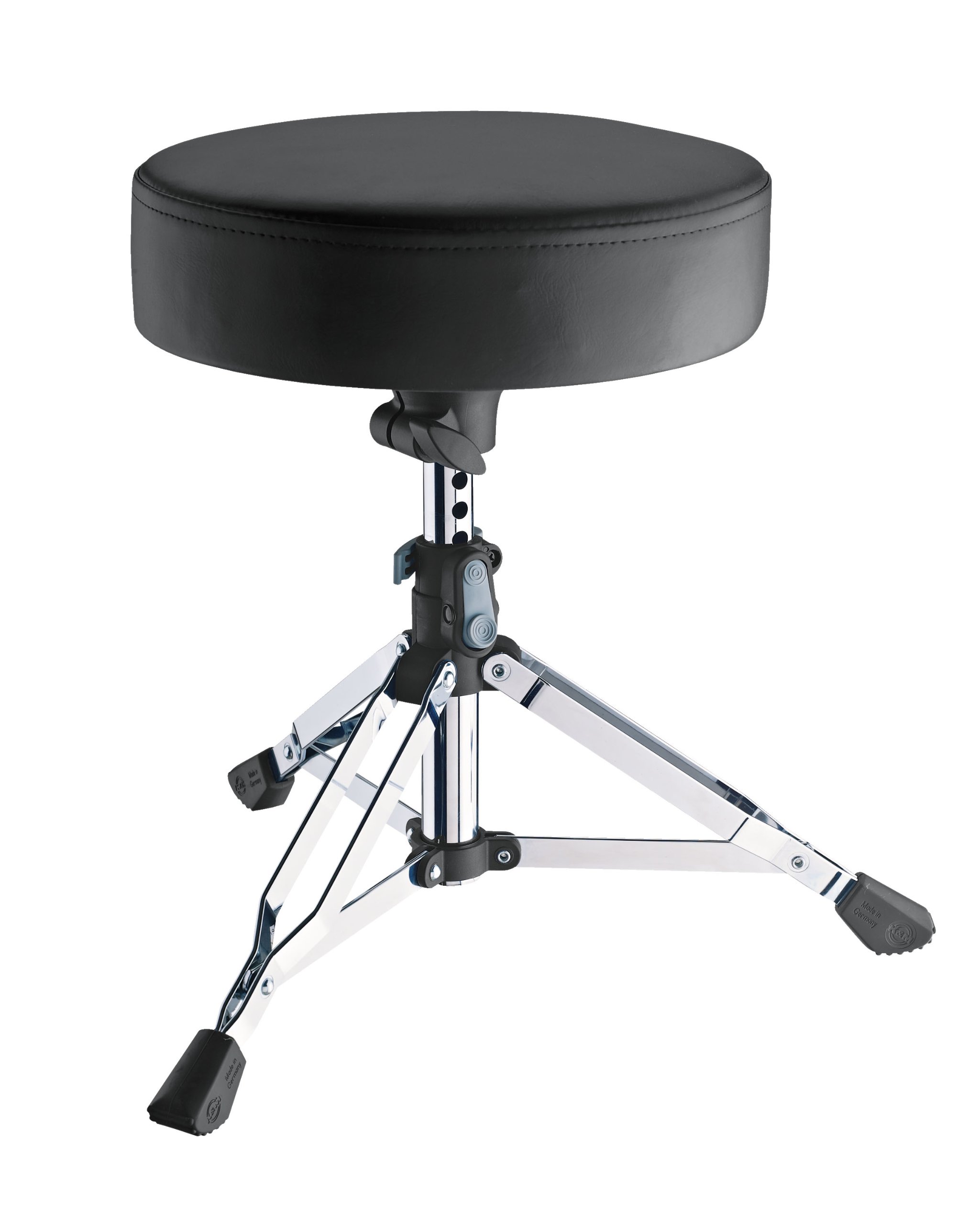 K&M 14010 Sgabello per batteria Piccolino Nero, rotondo - acciaio e similpelle - sgabello per batteira basso, regolabile in altezza
