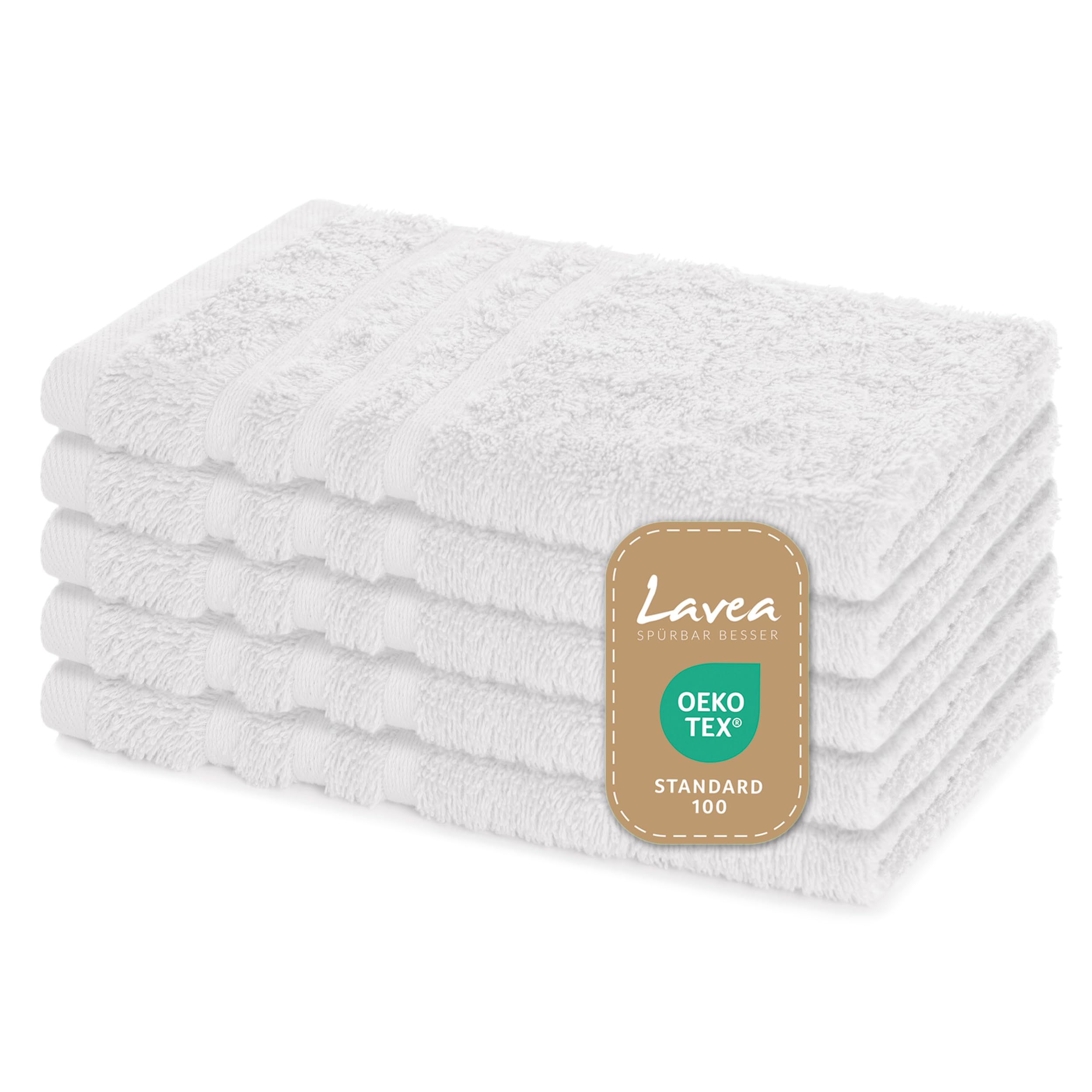Lavea 5-Piece Guest Towel Set, Guest Towels 30 x 50 cm, Terry Cloth Guest Towel Made of 100% Cotton, Towel Set, Soft and Absorbent, Elena Series, Washable at 60 °C, Towel, White — image 1