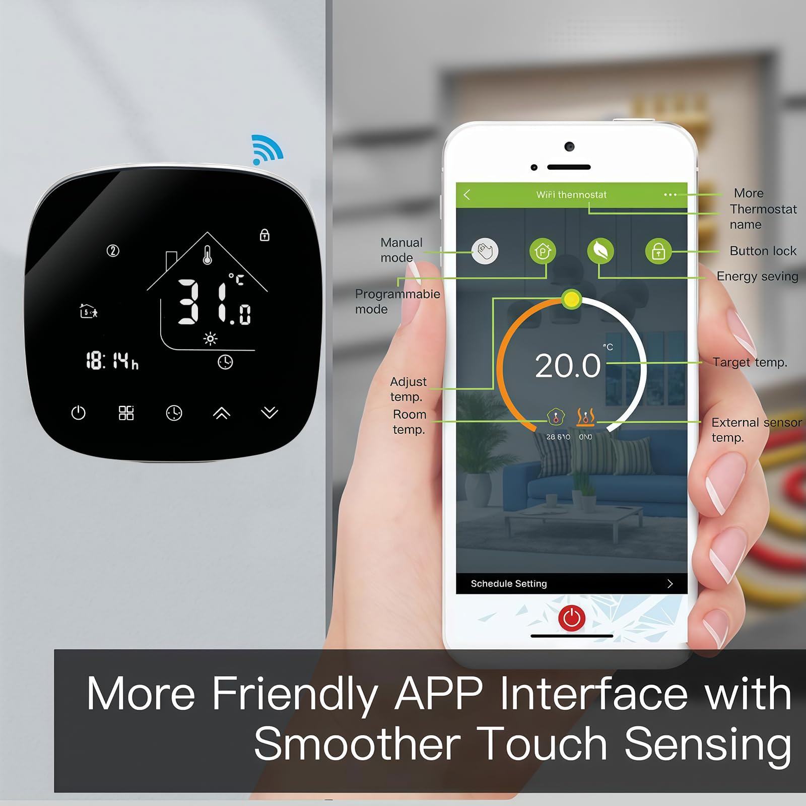 001 Serie WI-FI Termostato - Termostato Programmabile Touch Screen per Riscaldamento Acqua/Elettrico/Caldaia - Controllo Remoto Tramite Cellulare Funziona con Alexa, Google Home, IFTTT