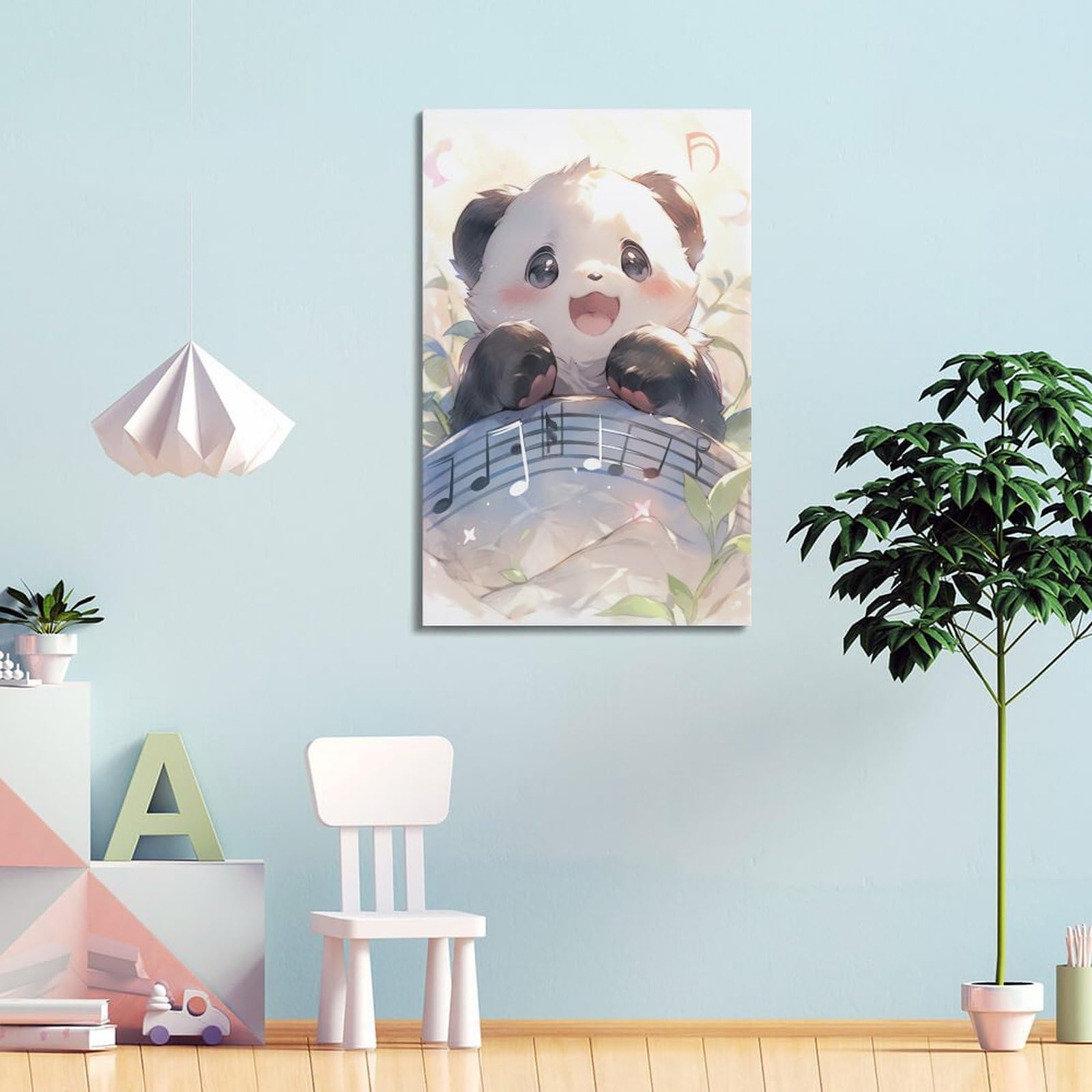 YiXong Poster decorativo da parete su tela, motivo: adorabile cucciolo di panda con note musicali, poster decorativo per camera da letto, poster decorativo per camera da letto (60 x 90 cm)