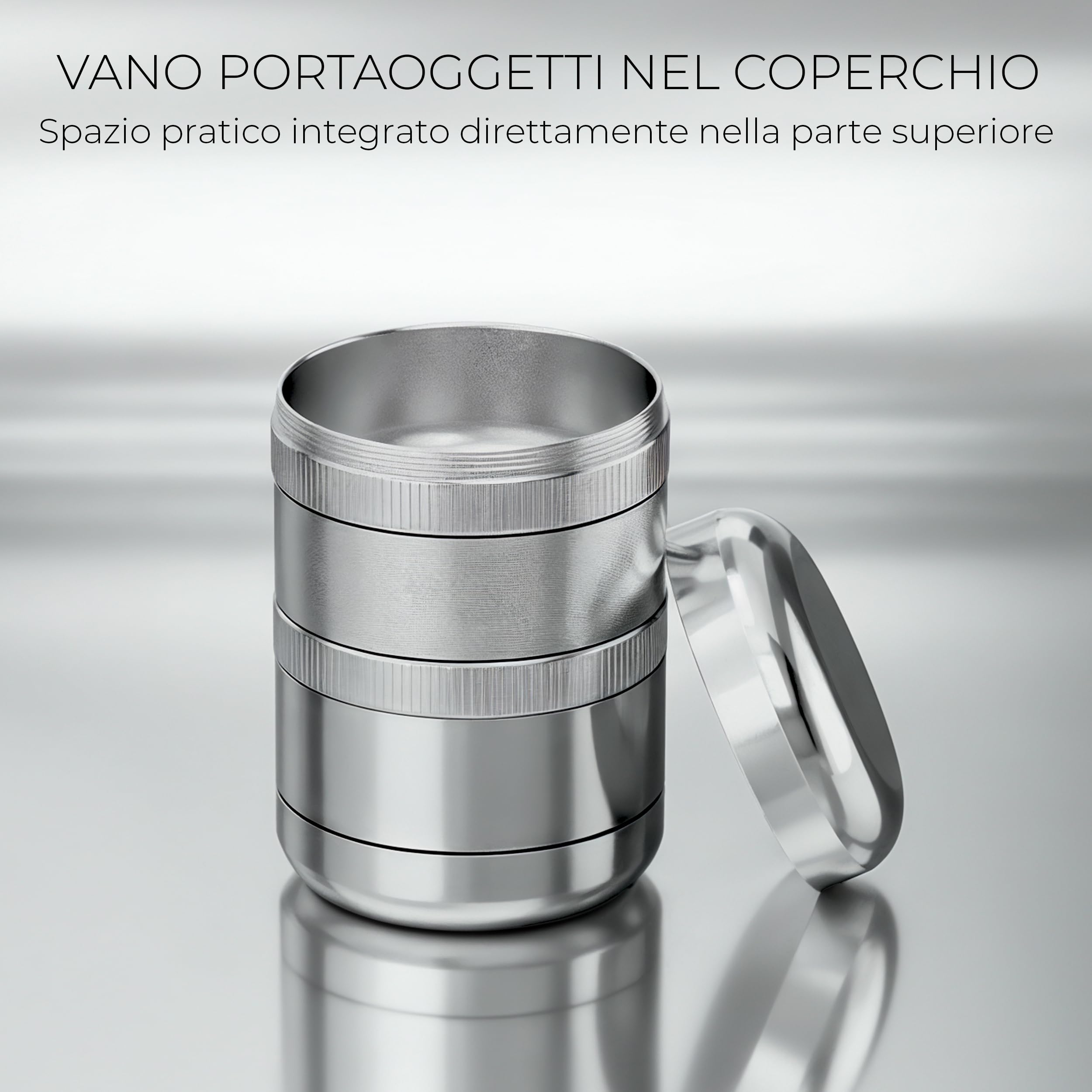 Viberium Grinder Metallo 60 mm- Grinder Belli Tritino, Grinders Kit Original, Accessori per Erbe, Herb Crusher Professionale, Macinino, 4 Pezzi, Argento