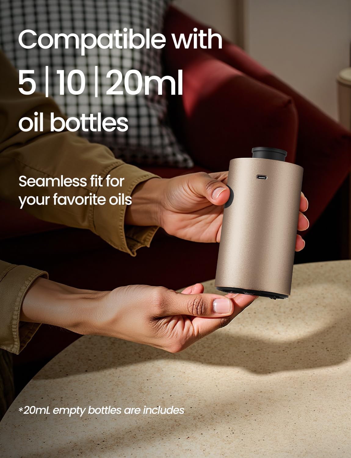 Difusor de aceite esencial sin agua, difusores de aroma recargables con 3 niveles de niebla y temporizadores, difusor de aromaterapia portátil para el hogar, coche, habitación, estudio, oficina