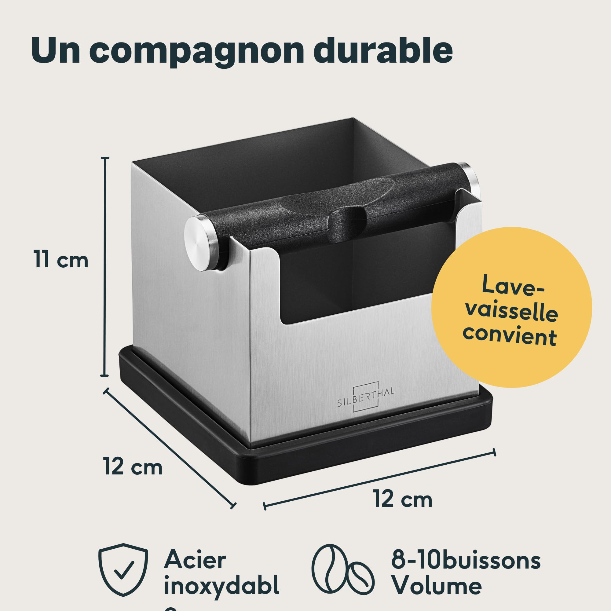 SILBERTHAL Boîte Bac Marc de Café Inox Avec Porte Version 2.0 - Knock Box - Filtre Intégré En Silicone - Usage Silencieux Et Sable - Idéal Pour Barista