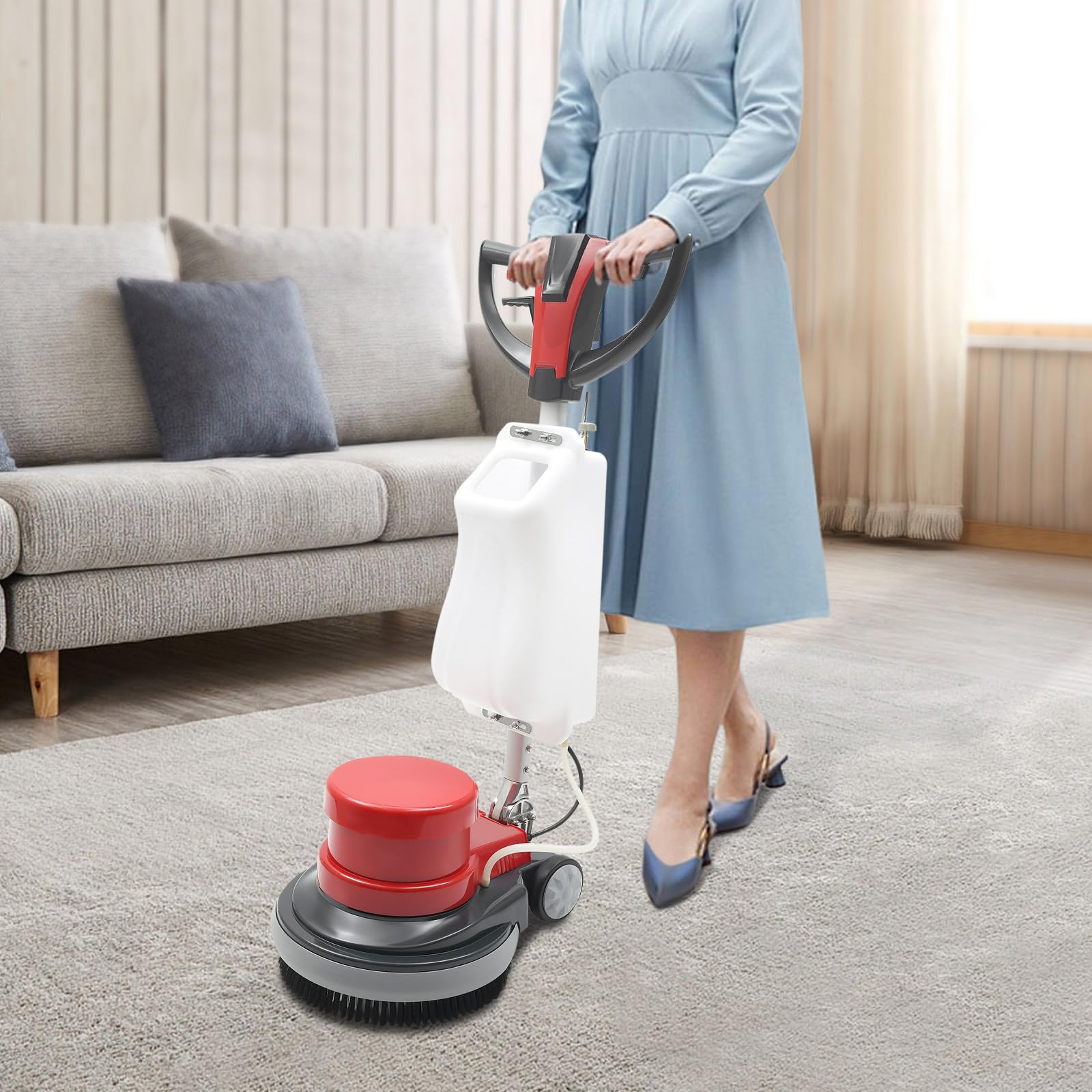 Bodenreinigungsmaschine, 1100W Einscheibenmaschine mit Zubehör Reinigungsmaschine Poliermaschine Scheuermaschine Putzmaschine, 8 L, 154 RPM, für Reinigung und Pflege von Fußböden