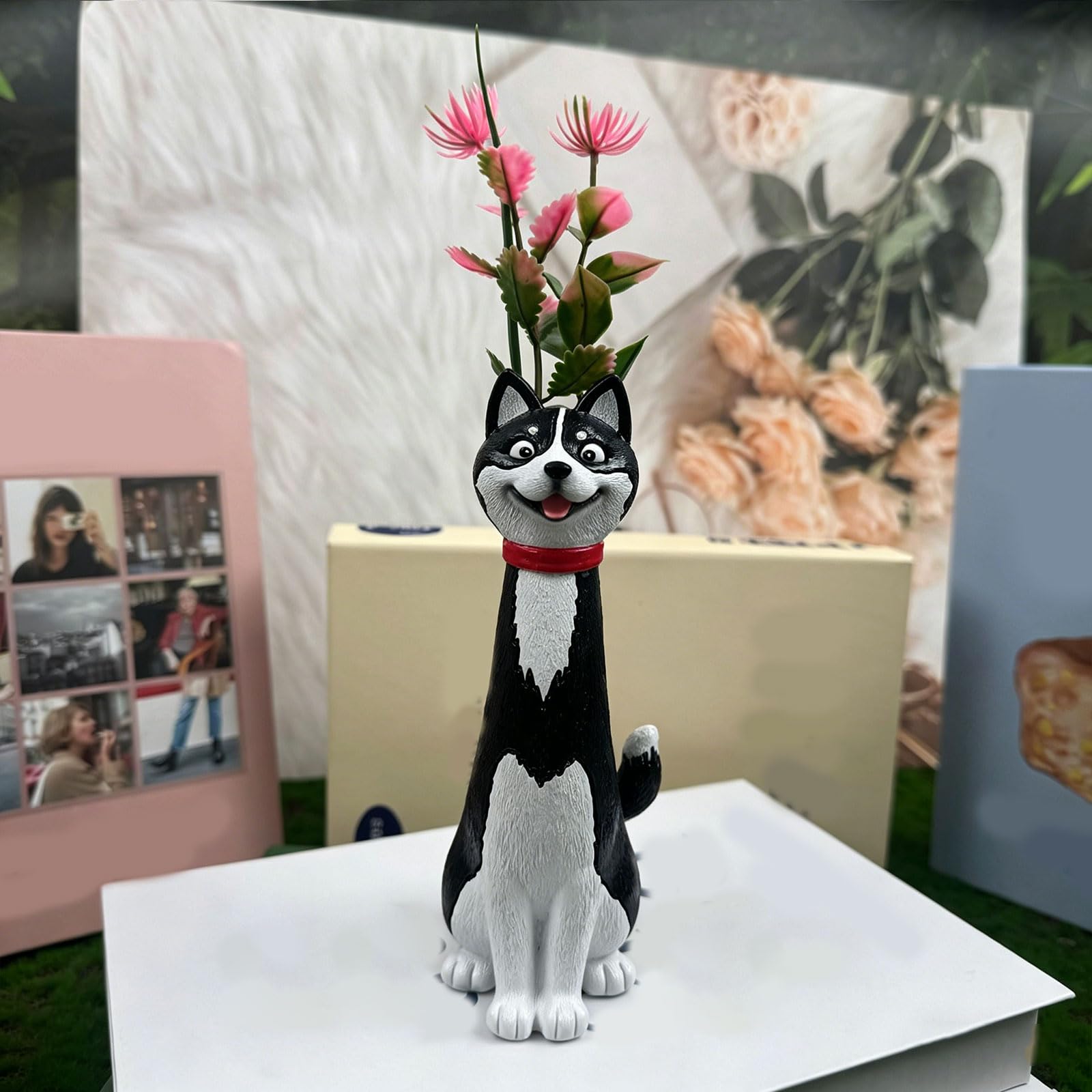 Grazioso contenitore in resina a forma di cane, ideale per piccole composizioni floreali e decorazione della casa da tavolo