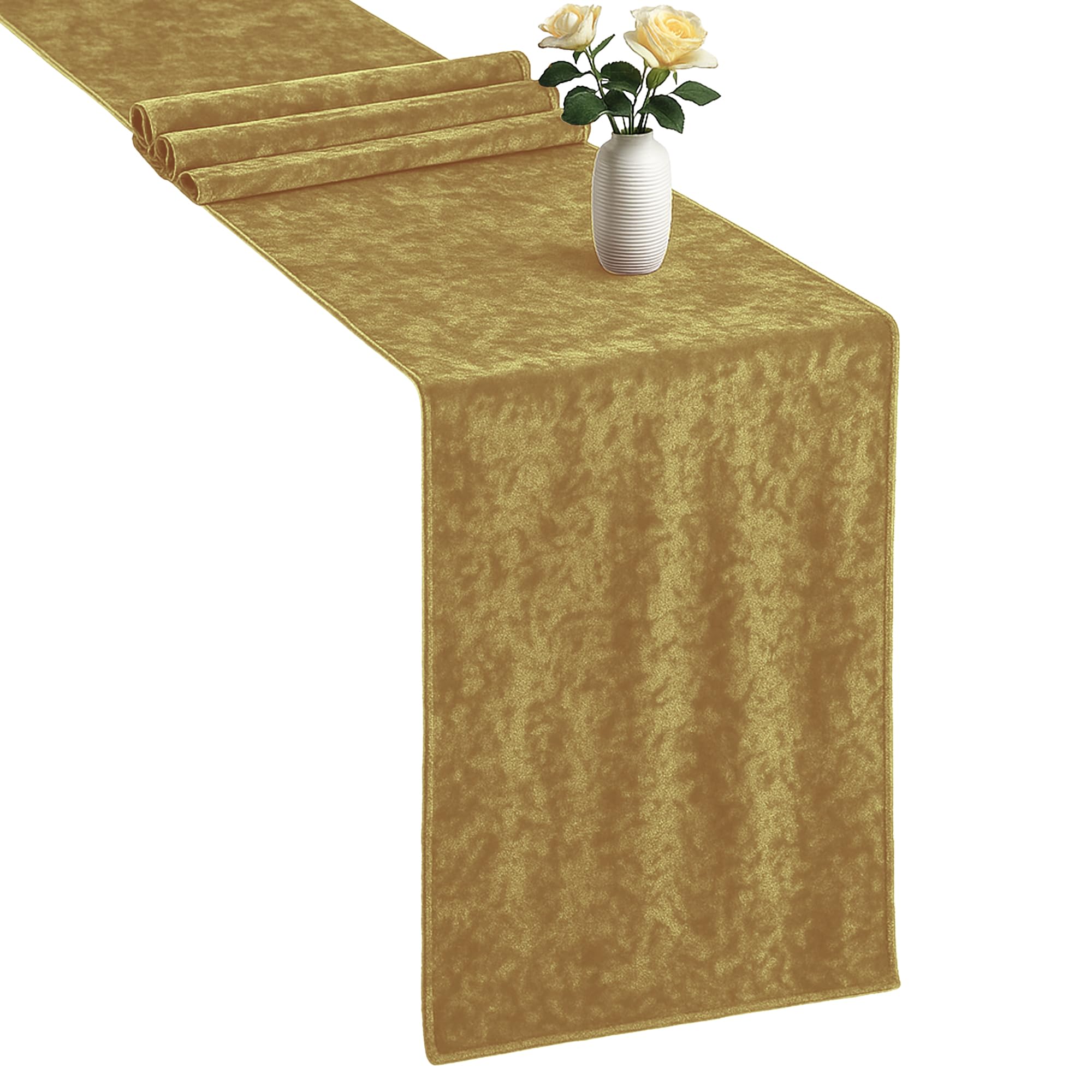 Trimming Shop 33x274CM Crushed Velvet Table Runner Gold, Pack of 1 — image 1