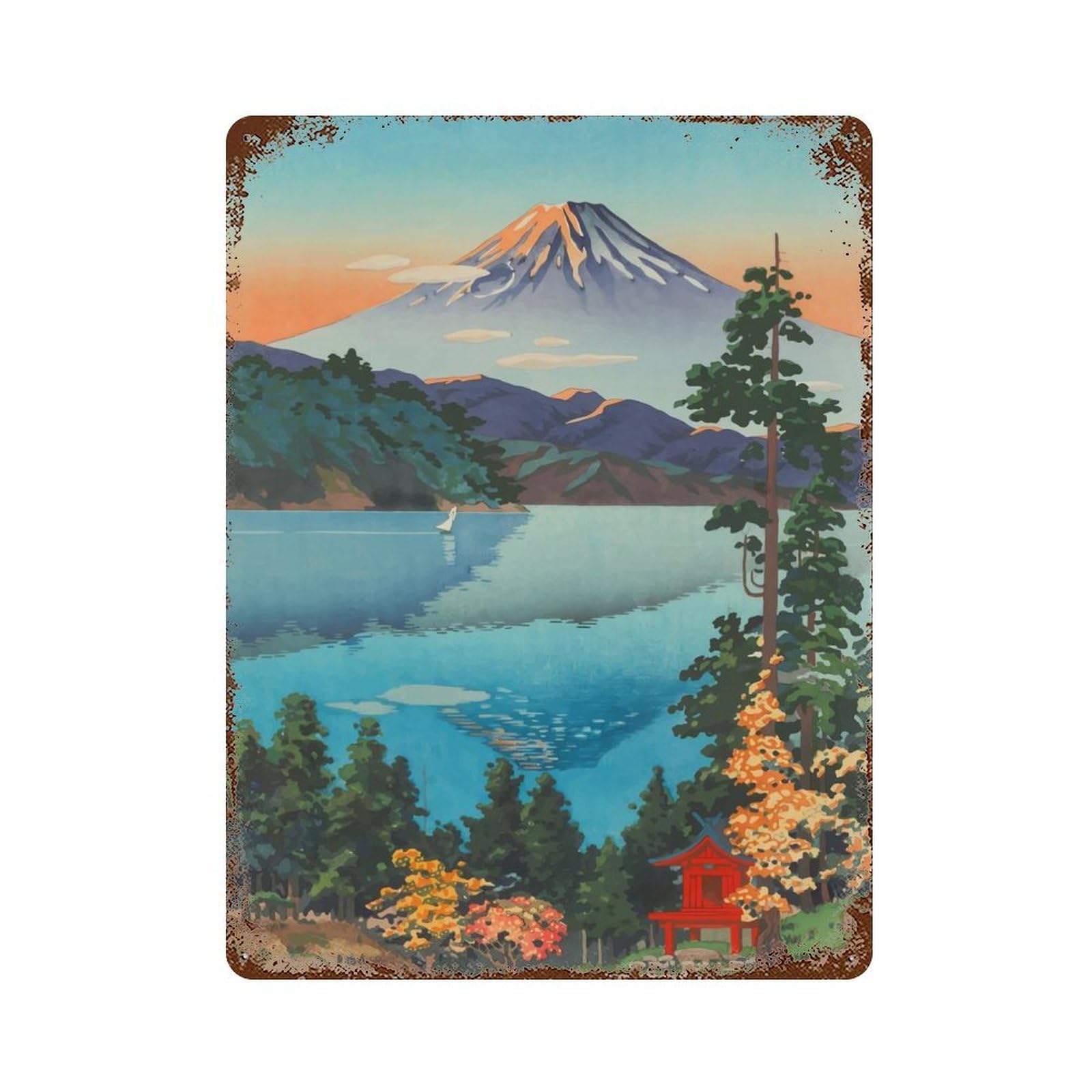 Lake Ashi Decorative Tin Sign 15.7"x11.8", Farmhouse Wall Decor for Living Room, Hallway And Home Decor