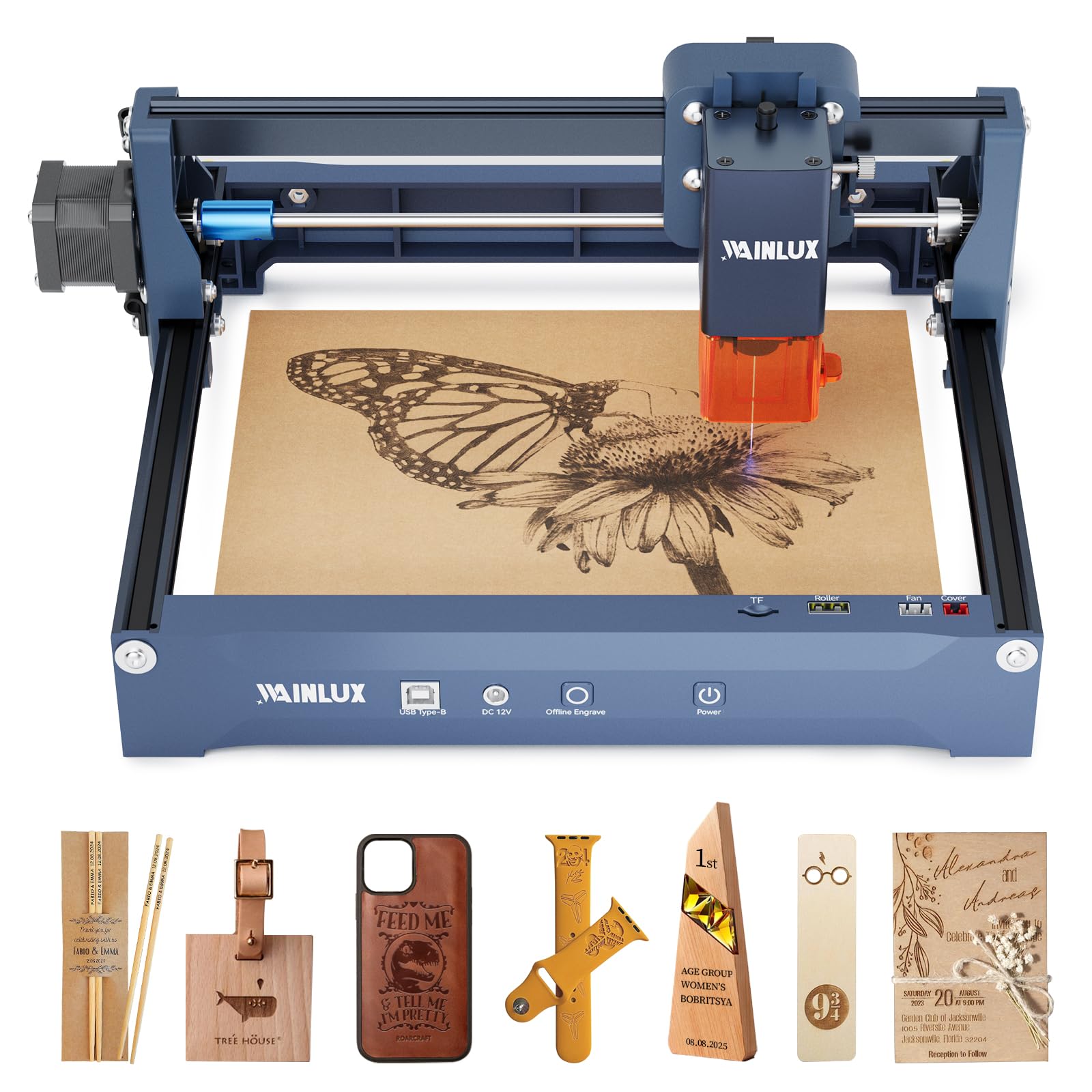 WAINLUX X2 3W Laser Engraver, Desktop CNC Laser Cutter, 200x150mm Work Area, APP Control, High Precision Engraving for Wood, Leather, Acrylic, Glass - Home & Office, Class 1 Safe