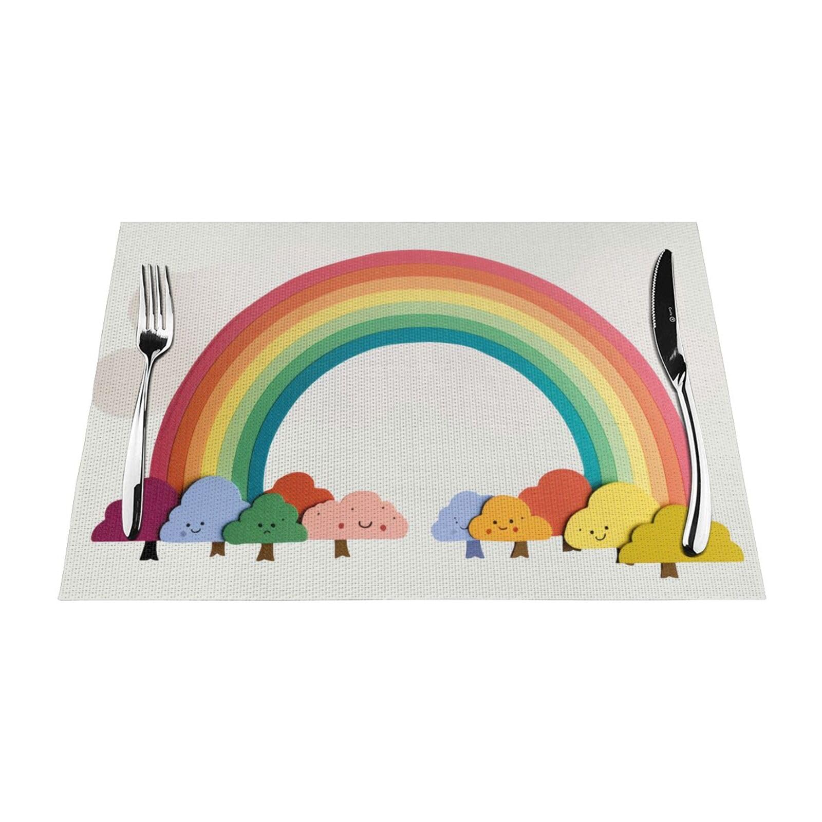 Small Rainbow Printed PVC Placemat 1 PCS for Kitchen Dining Table Heat-resistand Washable Table Mats 18x12 in