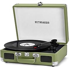 Vinyl Record Player 3 Speed Bluetooth Portable Suitcase Belt-Driven Record Player with 2 Built-in Stereo Speakers Vinyl Vintage Turntable Records Player with RCA Line Out, AUX Out (Green Olive)