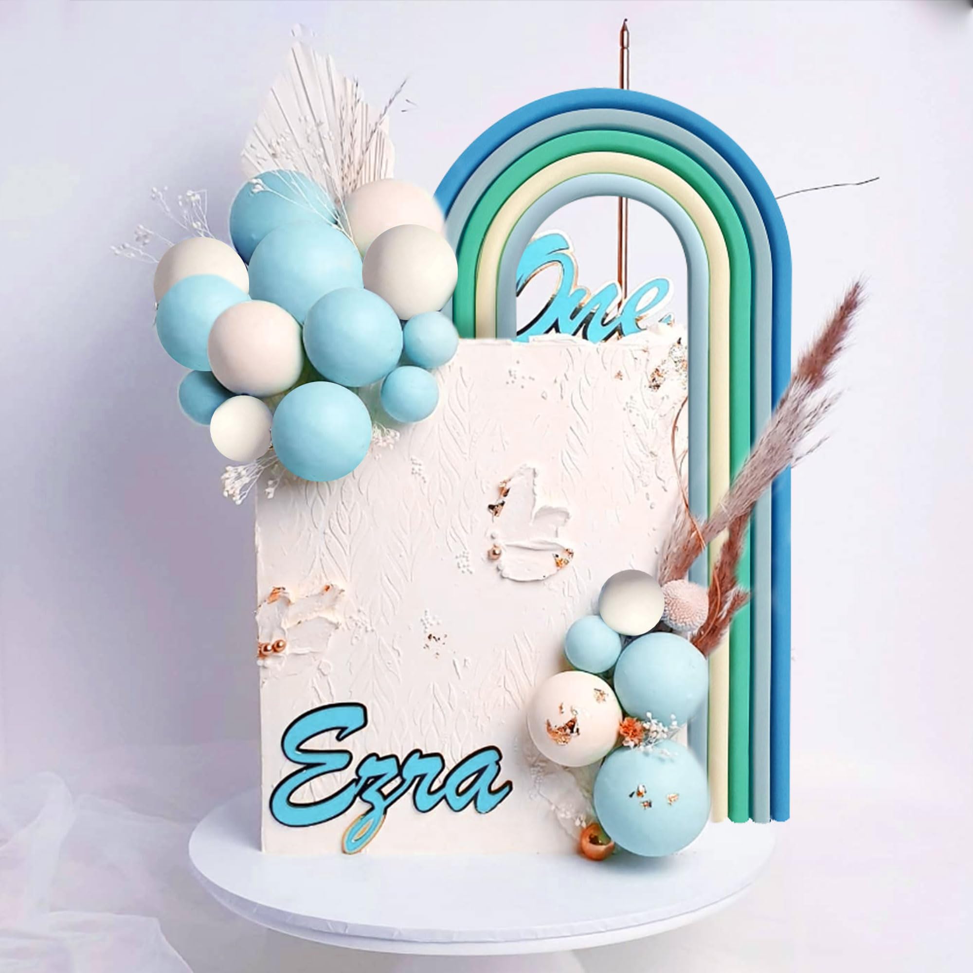 LaVenty 41 Stück blaue Regenbogen-Kugel-Kuchenaufsätze, bunte Regenbogen-Kugeln, pastellfarbene Kugeln, Cupcake-Topper für Geburtstag, Hochzeit, Party