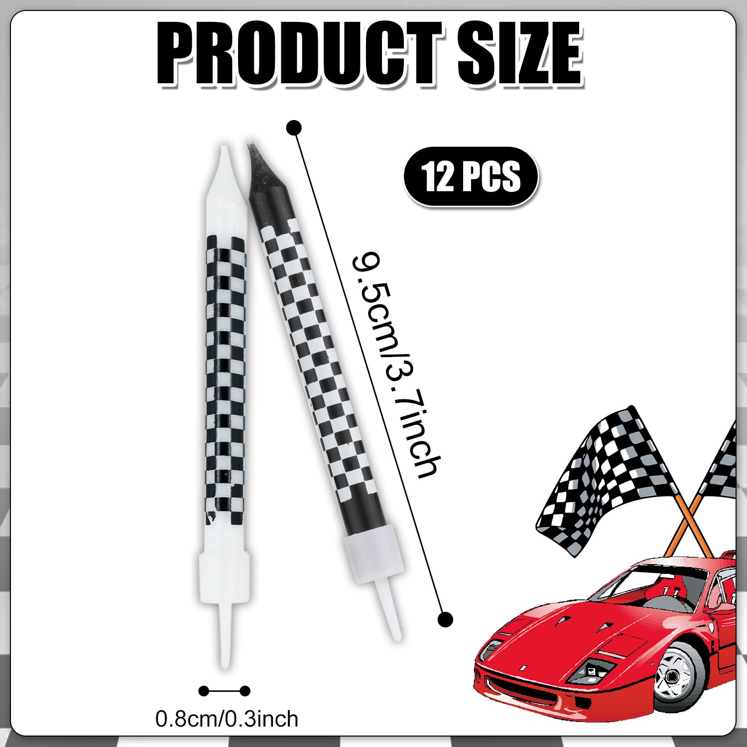 Bougie D'Anniversaire Thème Course Auto - Numéro 2, Motif à Carreaux Noir/Blanc/Rouge - Décoration Gâteau Cadeau