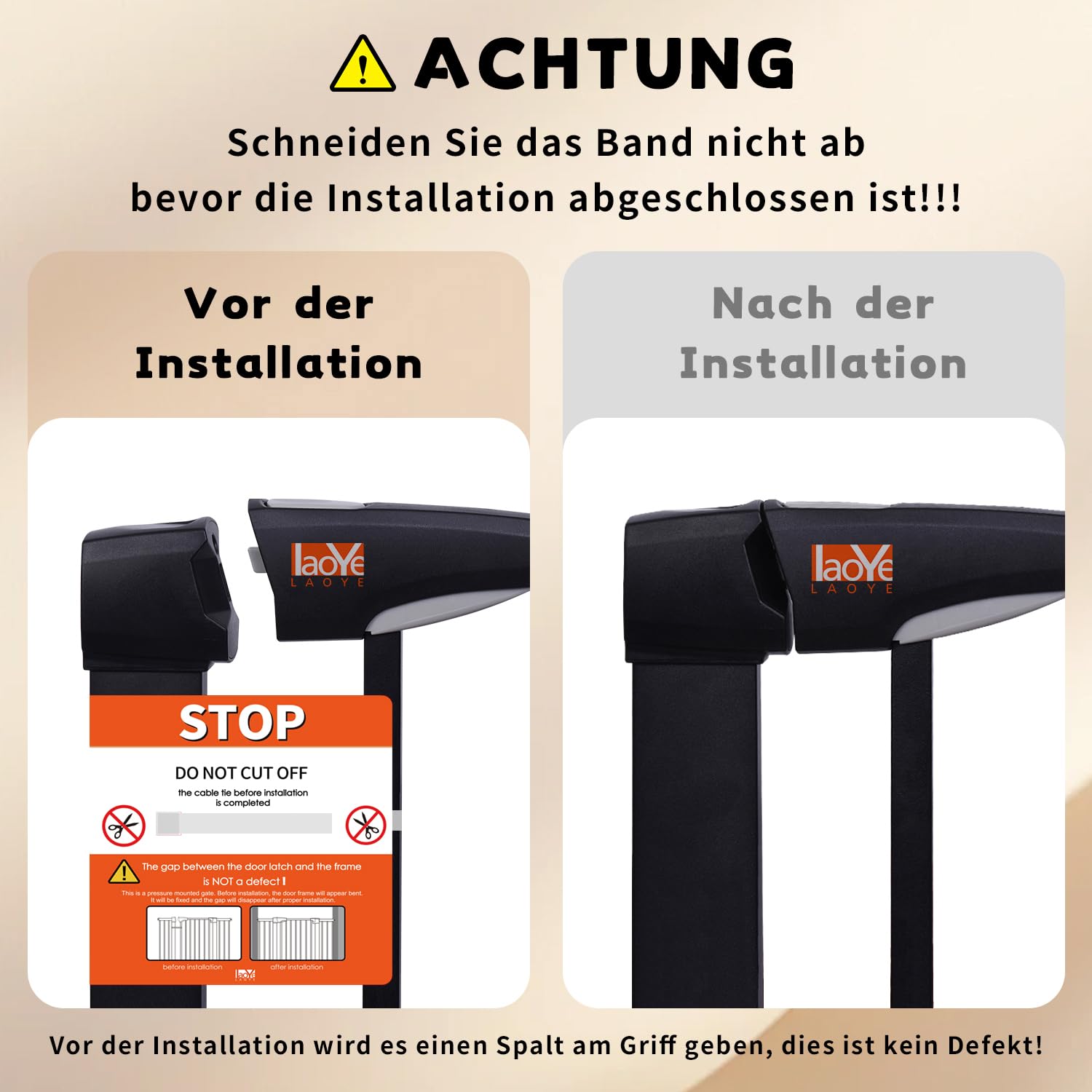 LAOYE Treppenschutzgitter ohne Bohren, Extra Hoch 92 cm, 75-124 cm, mit 3 Verlängerungen, Auto-Close & 90° Stopp - Schwarz