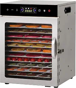 Desidratador De Alimentos Em Aço Inoxidável 110V, Com 12 Bandejas, Temperatura Constante Programada Para 24 Horas E Controlo De Temperatura Entre 40 E 90 °C, 800W, Para Carne E Frutas
