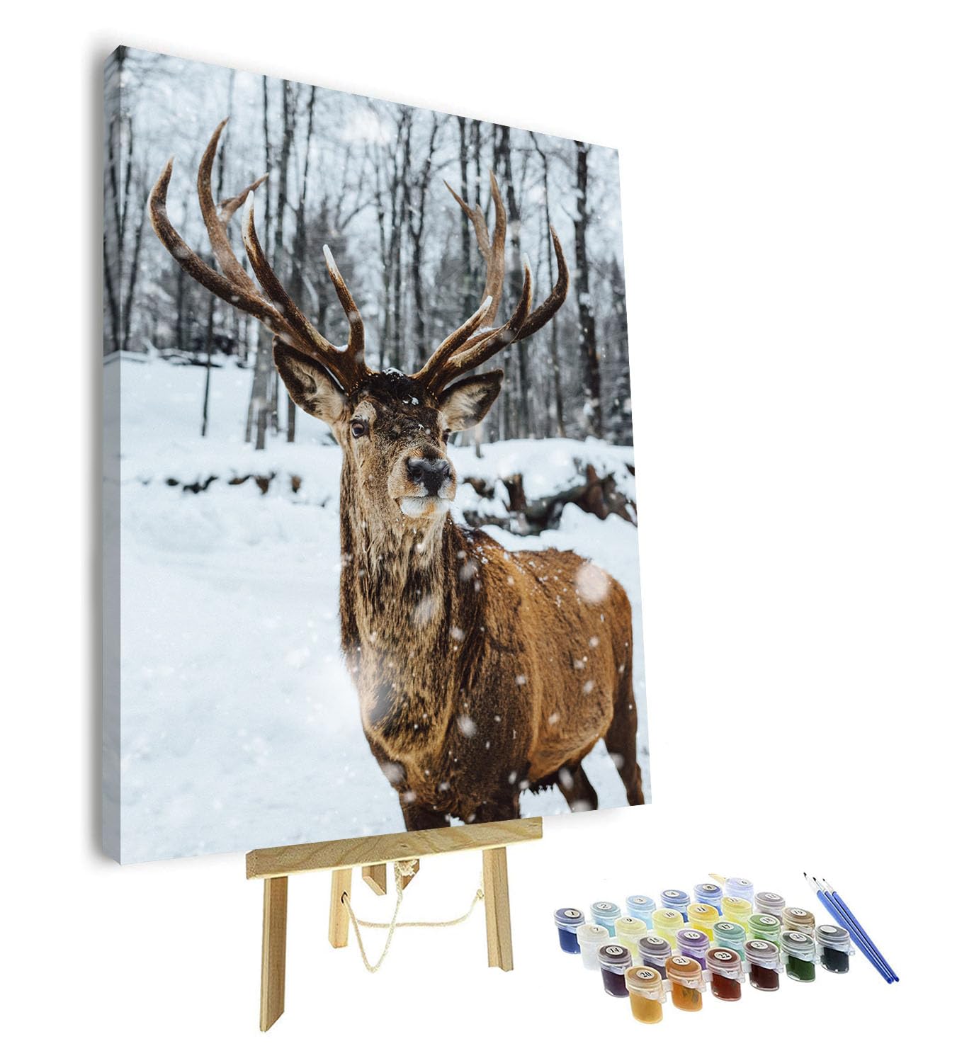 TISHIRON Adult Paint by Number Kits, Paint by Numbers Kit for Adults - Elk in a Snowy Winter Landscape, Serene Forest Wildlife Animal Art, Painting by Numbers Canvas - 16x20 Inch(Framed)