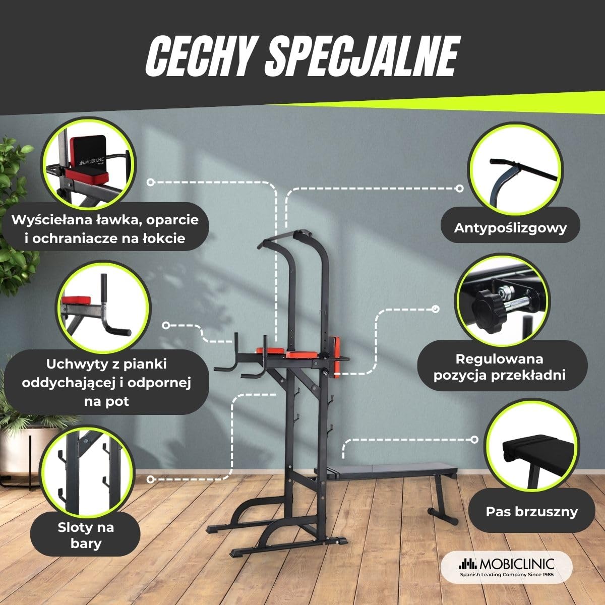 Mobiclinic® fitness, Stacja do treningu łowego, 9 w 1, Składana, Domifit, Regulowana 8 wysokościach, Drążek podciągania, Ławka rozkładana, Stojak na sztangę, Wielofunkcyjna, Antypoślizgowa, Wyś