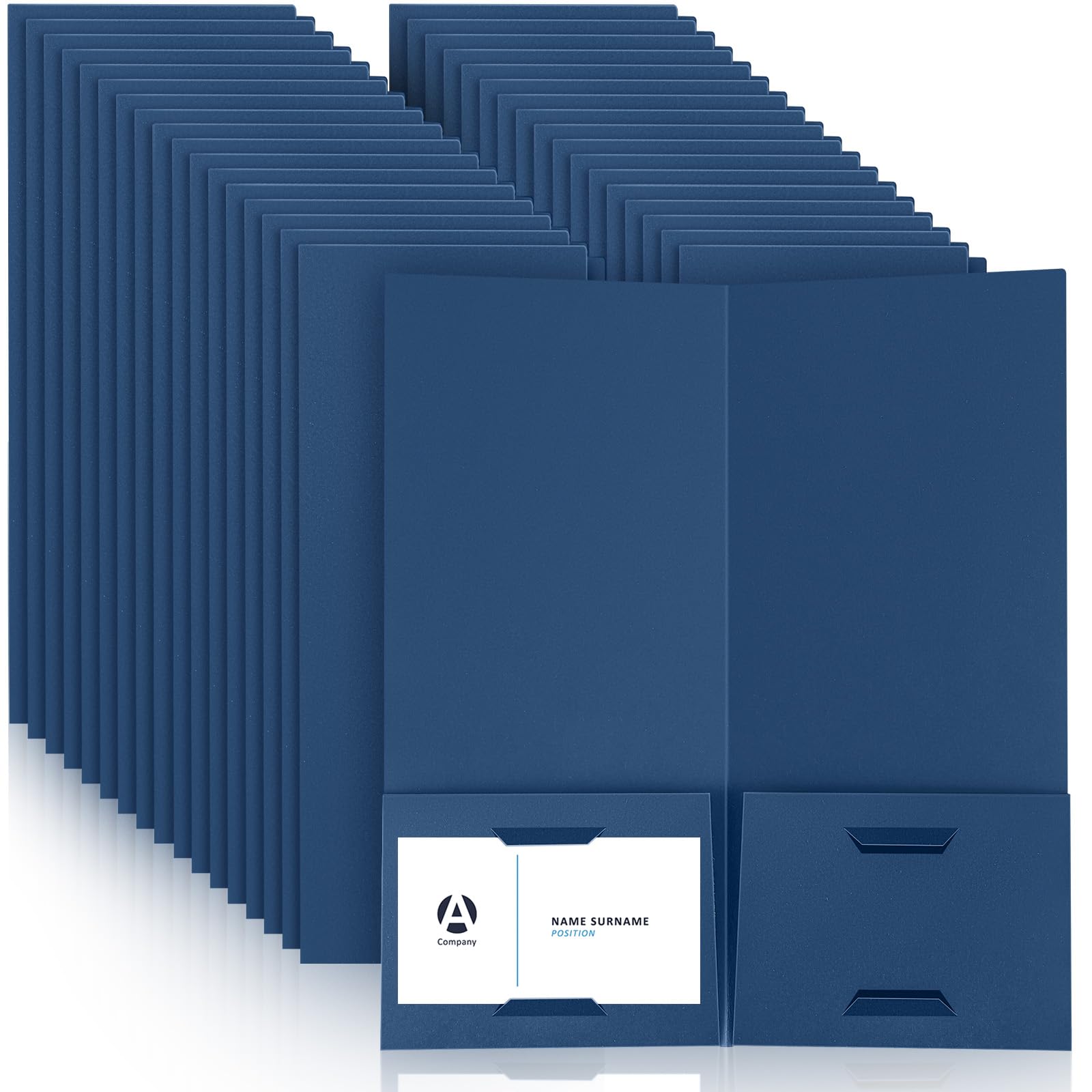 Photo 1 of Henoyso 100 Pcs 4 x 9 Inch Mini Presentation Folders 2 Pocket Folders Folder with Two Business Card Pocktes Ideal for Guests Welcome Customer Information Confirmation Receipt Organization (Navy Blue)