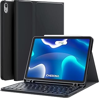 iPad Air 5th/4th Generation Case with Keyboard, CHESONA Keyboard Case for iPad Air 5th 2022 / Air 4th Gen 2020, Rechargeable Bluetooth Keyboard, Pencil Holder, for iPad Air 10.9 inch, Black
