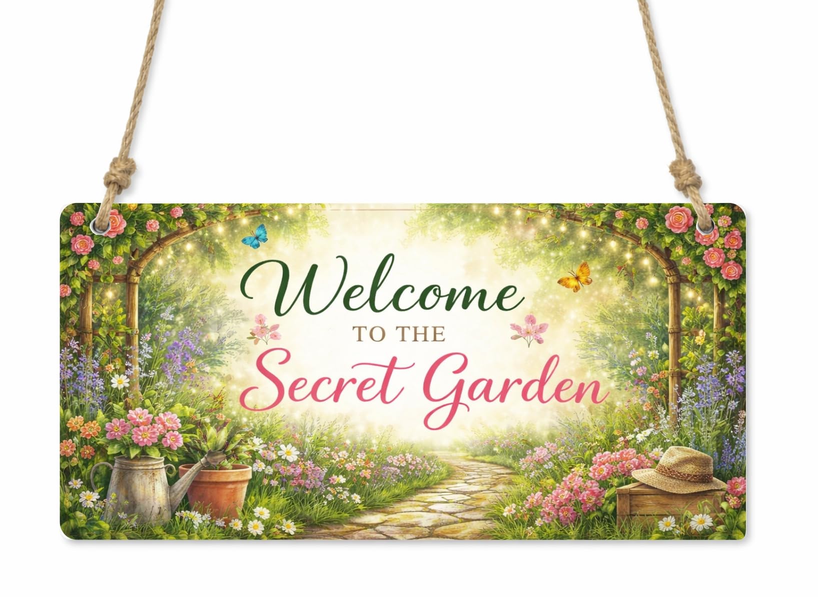 Welcome to the Secret Garden Metal Sign – Vintage Garden Decor Sign, Floral Garden Welcome Plaque, Outdoor Garden Wall Art, Garden Shed Patio Yard Decorative Sign cpt42