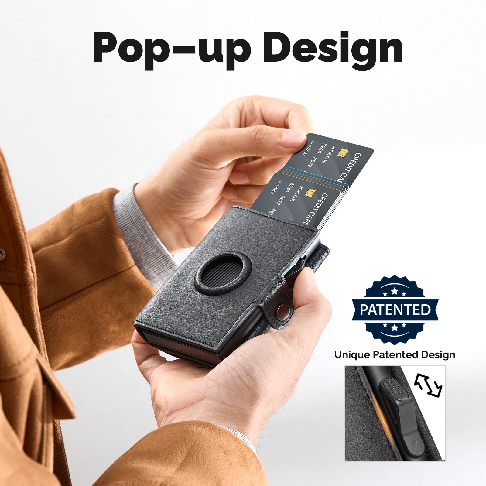 YESIIW Portafoglio Air tag Uomo a capacità Enorme, Airtag Wallet con 7 Scomparti per Carte Pop-up Portacarte Uomo per 12+ Cartes Airtag Portafoglio con Blocco RFID & Chiusura magnetica, Relago Uomo