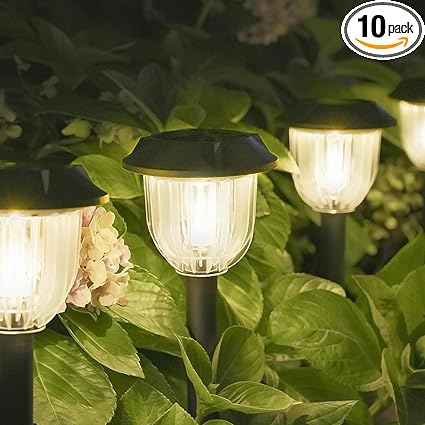 AOSEA Bright 10 Pack Solar Lights Outdoor IP65 Waterproof,LED Solar Lights for Outside,Landscape Lighting,Garden Decorative for Yard,Patio,Landscape,Pathway,Sidewalk,Driveway,Lawn (Warm)